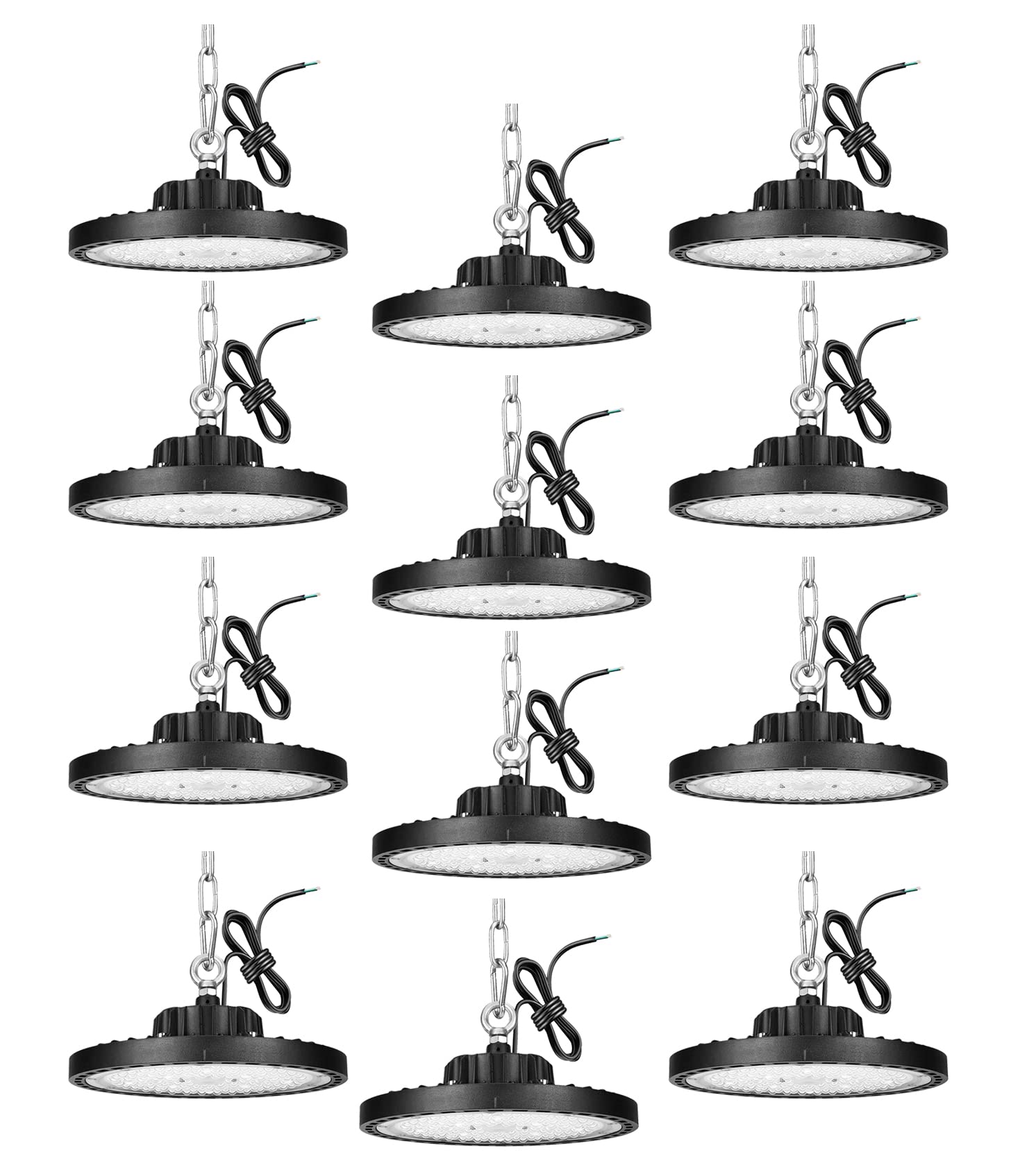 Oświetlenie LED High Bay 200 W, 20000 lm, 6500 K, przemysłowe oświetlenie UFO do fabrycznego magazynu, garażu, lotniska, energooszczędne reflektory sufitowe, 12 szt