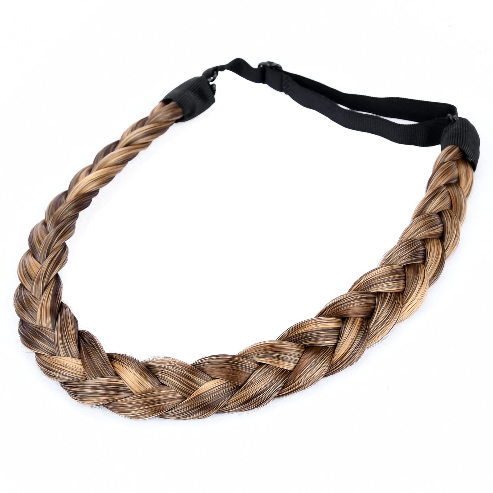 DIGUAN Width 0.7 inch Thin 2 Strands Fishtail Plaited Braids Headband Braided Synthetic Hair Elastic Stretch, Hair Accessory for Women, Girls (Claybank)