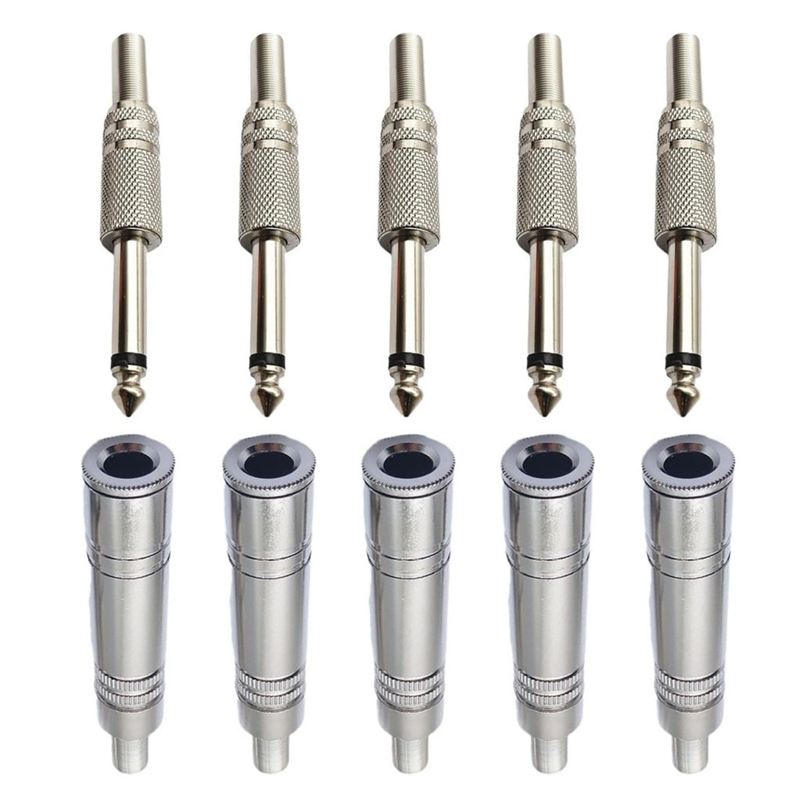 6,35 mm 1/4" Mono Jack złącze męskie i żeńskie, 2-biegunowe metalowe gniazdo TS Plug Socket for Guitar Amplifier Mixer Speaker DIY Cable (męski i żeński)