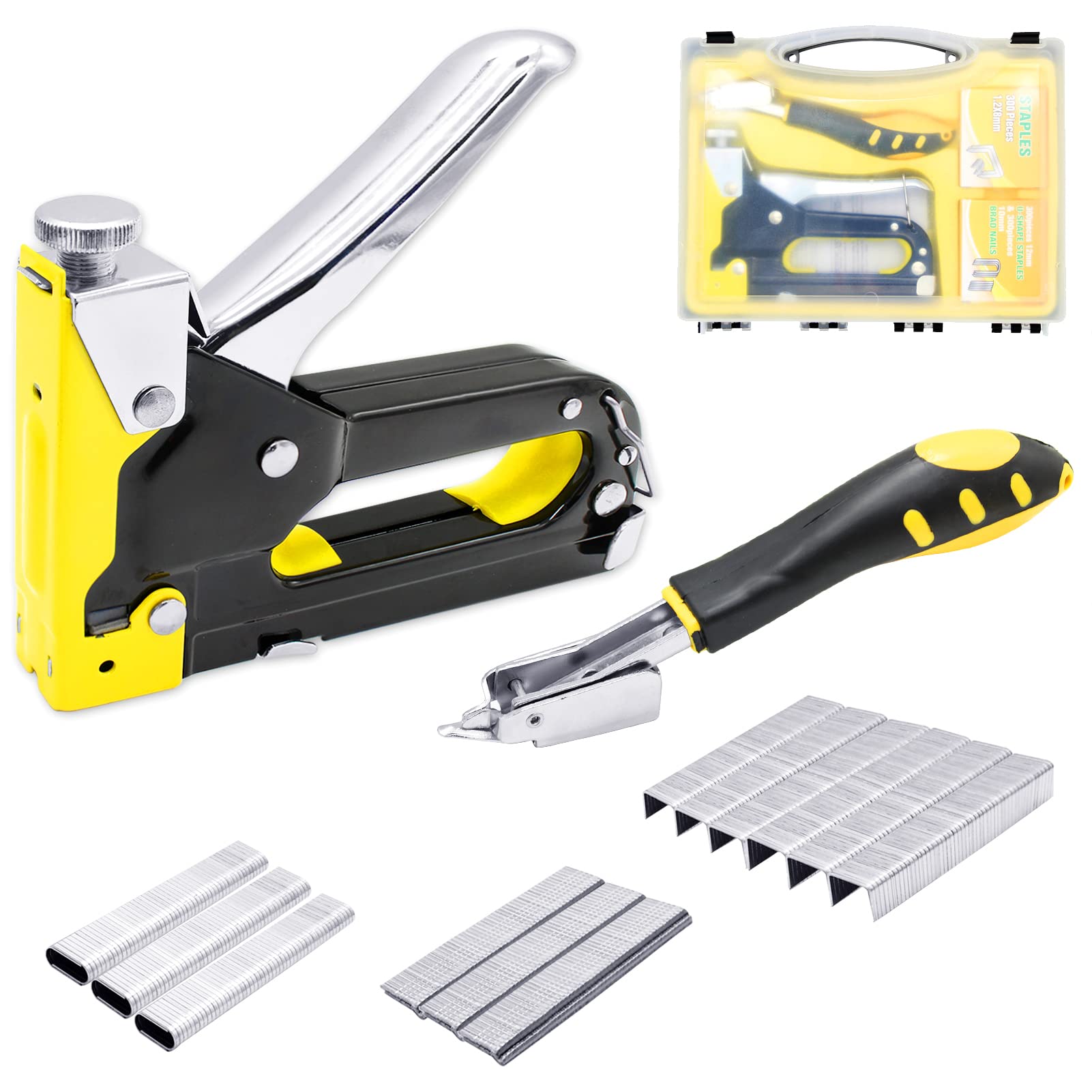 Staple Gun, Yeelua Heavy Duty Staple Gun with Staple Remover Set, 3-in-1 Tacker Gun, 3-Way Hand Nail Gun with 900PCS Staples for Upholstery, Fixing Material, Decoration, Carpentry, Furniture