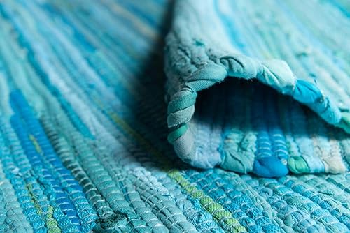 Miniatura 8 de Rugs.com - Alfombra de la colección Chindi Cotton, alfombra de tejido plano de color celeste de 2 x 3 pies perfecta para salas de estar, comedores