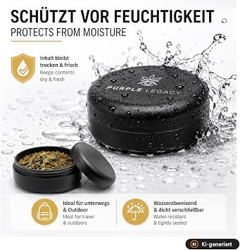 Ultra Light Stash Box Aluminium Tin I Waterproof I Airtight I Diameter 55 x 24 mm I UV Light Protected Box for Pills Herbs Spices (Purple Silver)