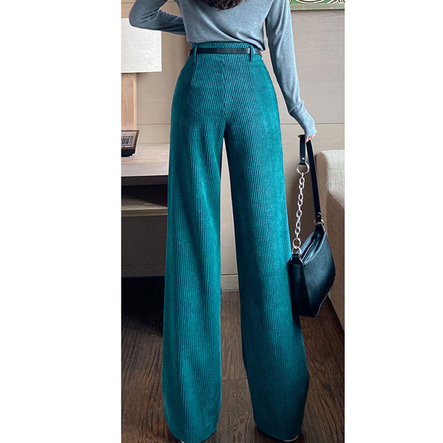 Plus Pantalon Large en Velours CôTelé éPais Hiver Taille Haute éTait Plus Mince Pantalon Ample en Velours CôTelé à Jambe Droite