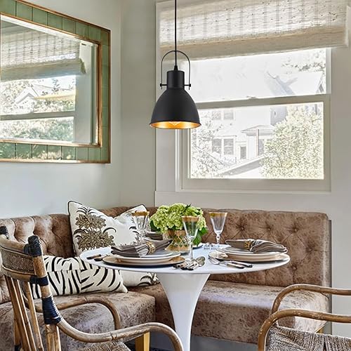 Miniatura 4 de Imfurlayo Vitage - Lámpara colgante negra con acabado dorado, estilo granja, mini lámpara colgante negra retro industrial para isla de cocina,