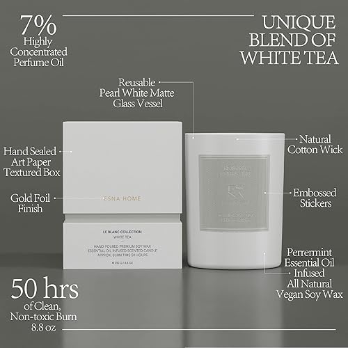 Miniatura 3 de ESNA HOME Aromaterapia Té Blanco Brillo y Leblanc y tarro de vidrio de 3 mechas Vela votiva perfumada de soja  Aceite esencial de lavanda  Regalo de