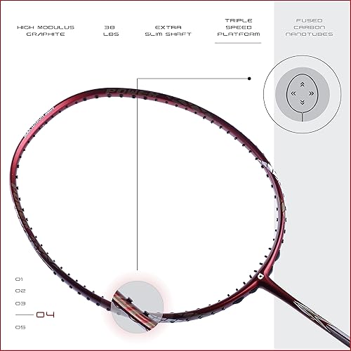 Miniatura 5 de APACS Finapi 232 - Raqueta de bádminton de grafito sin encordar (38 libras, Mega tensión) con cubierta completa