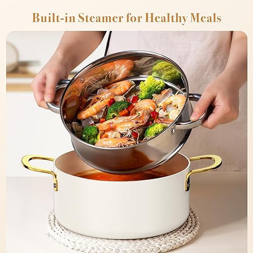 Miniatura 7 de PekGema Ollas y sartenes de cerámica antiadherentes, 15 unidades y sartén antiadherente de cerámica Hybird de 10 pulgadas