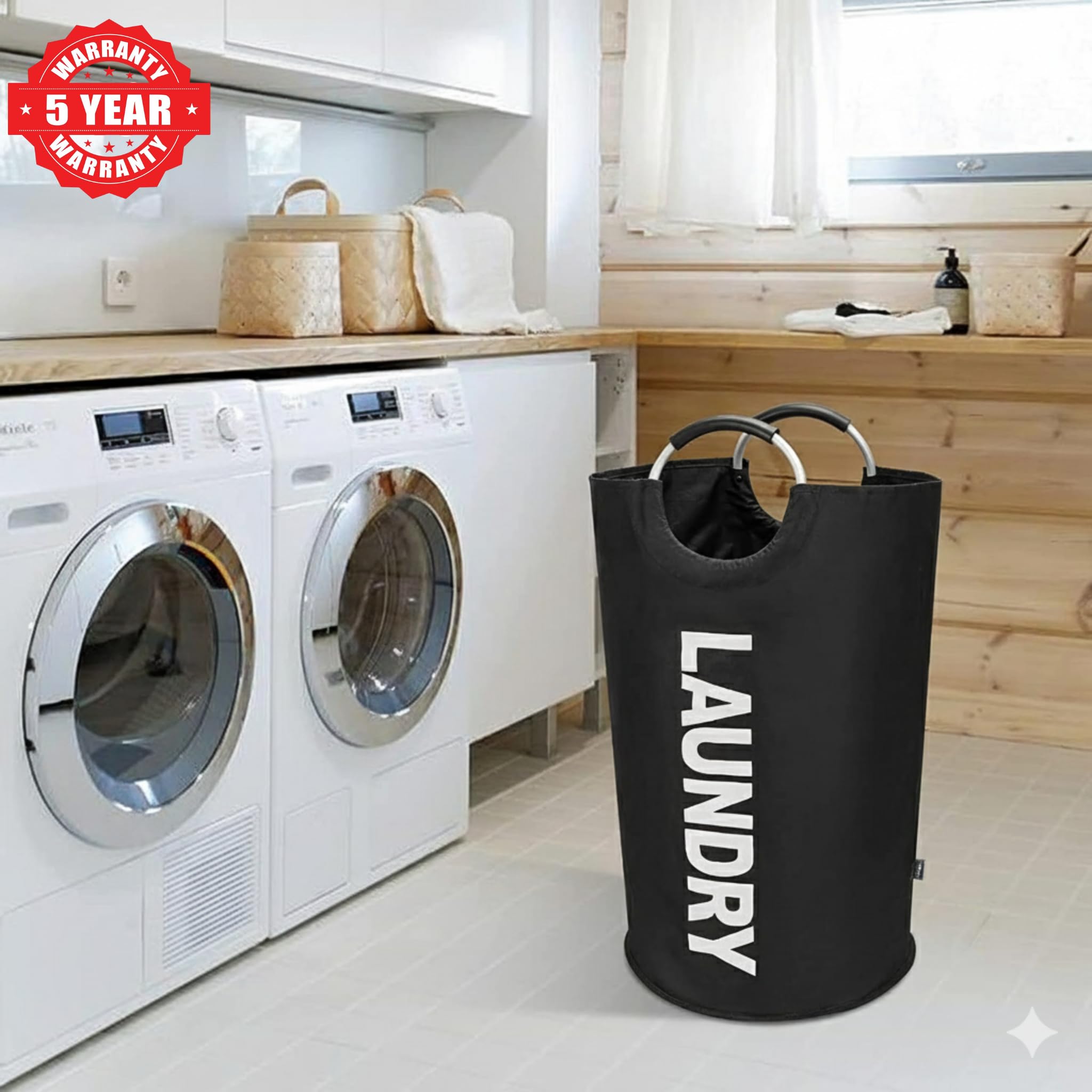 Velolight Laundry Basket with Handles (X-Large 115 Lts) Big Foldable Laundry Bag Waterproof Bin Hamper for Dirty Used Clothes for Washing (79Cms * 43Cms) (Black, X-Large) 3