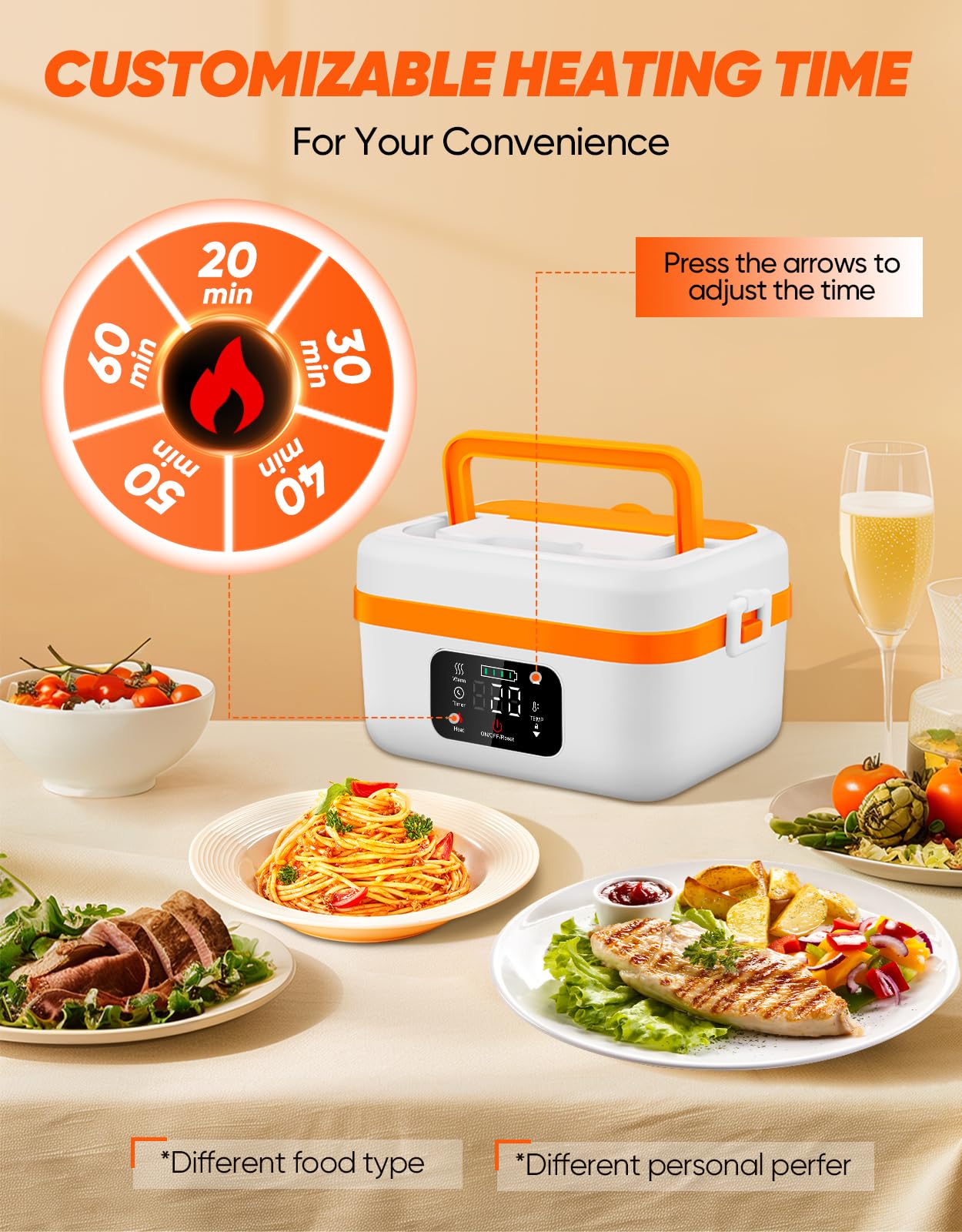 Fiambrera eléctrica inalámbrica, calentador de alimentos autocalentable, fiambreras a batería con recipiente de 1 litro, lonchera térmica recargable para hombres, mujeres, automóvil, camión 6