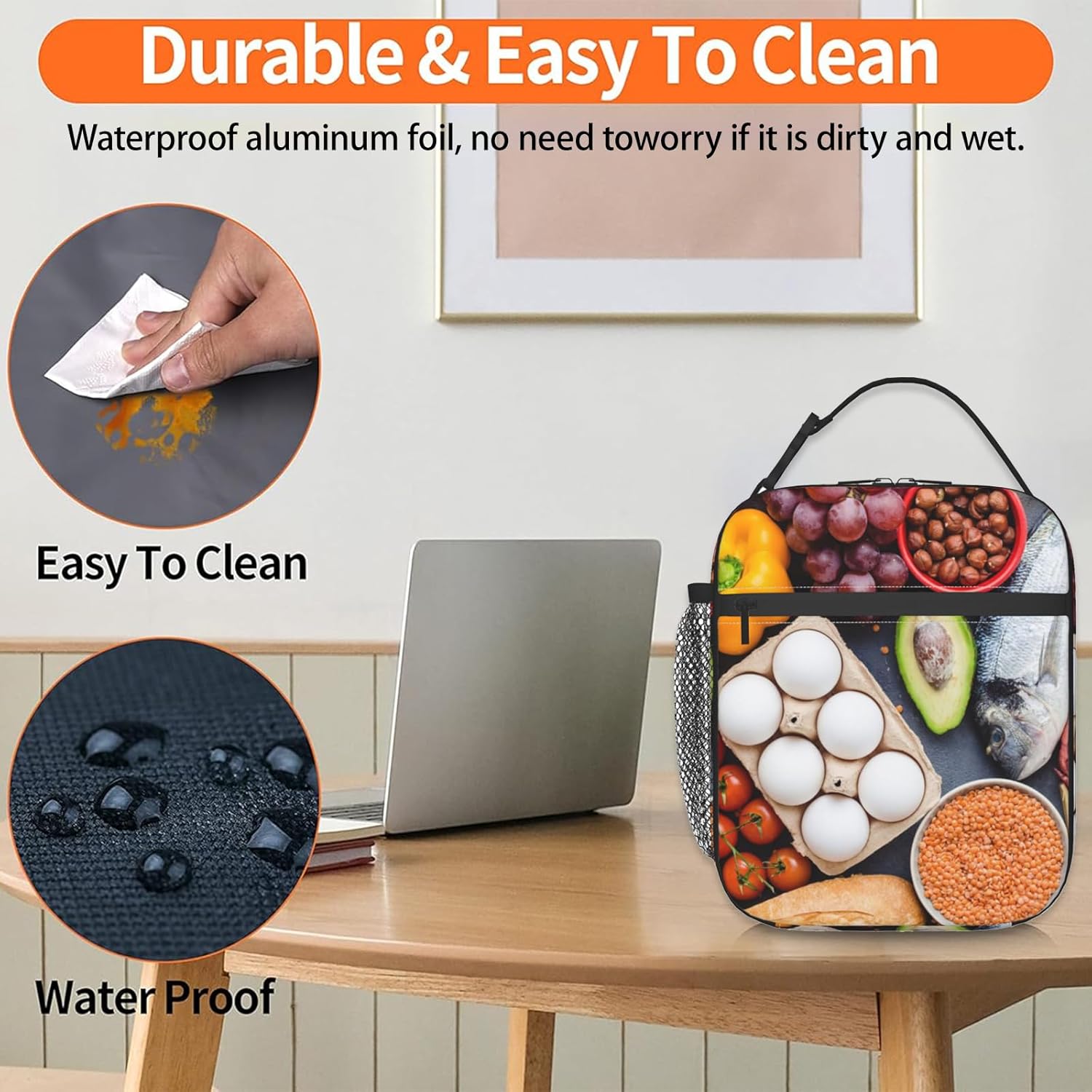 Red Cherry Polyester Lunch Box for Kids Teen,Sweet Reusable Thermal Lunch Bag for Adult Women,Fruit Insulated Tote Cooler Bags for School, Work, Picnic,Travel,Refreshing Summer Theme - Image 6