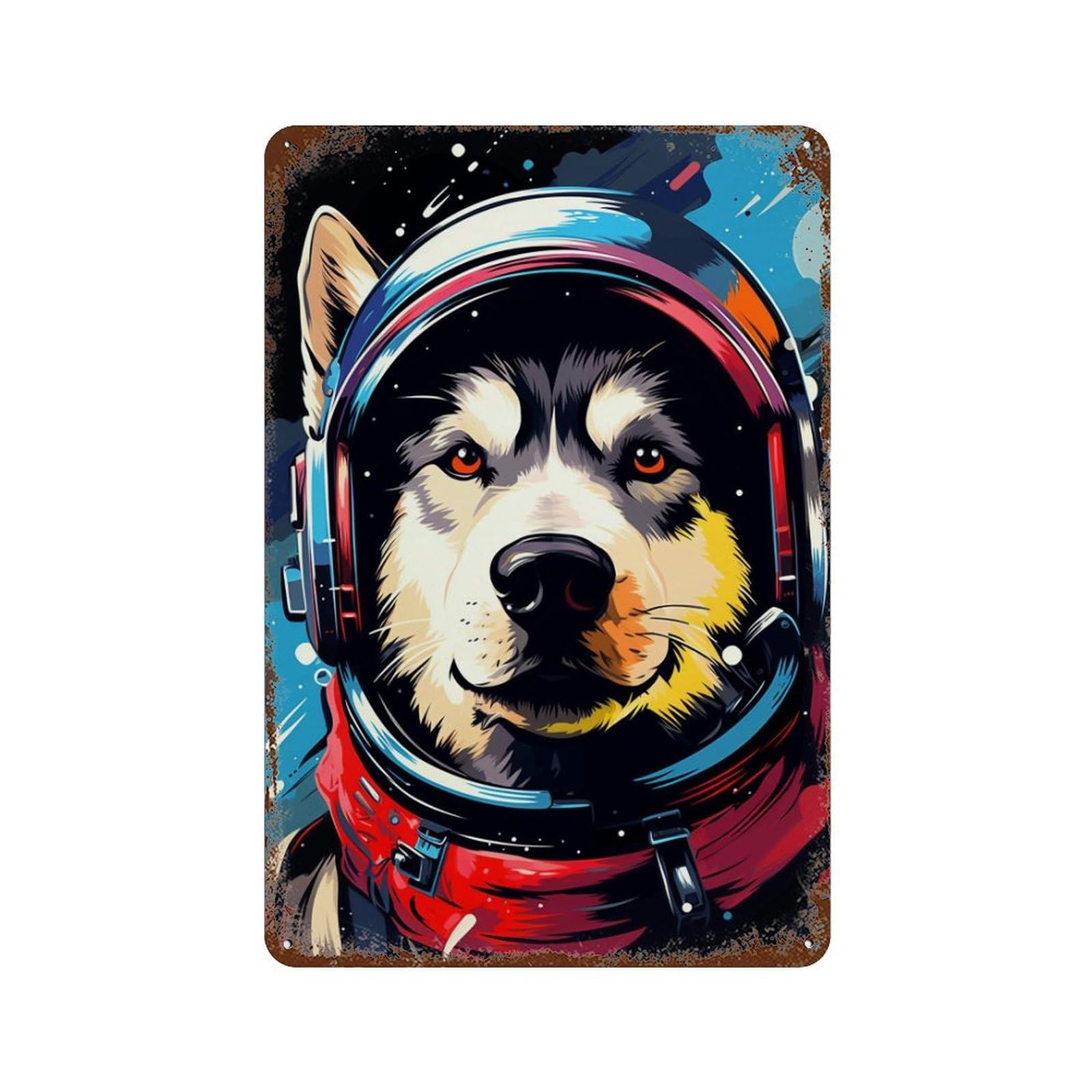 Vintage Rust Metal Sign with Space Dog Explorer-157 Design 11.8"x7.9", for Office, Studio And Wall Decor, Farmhouse Wall Decor