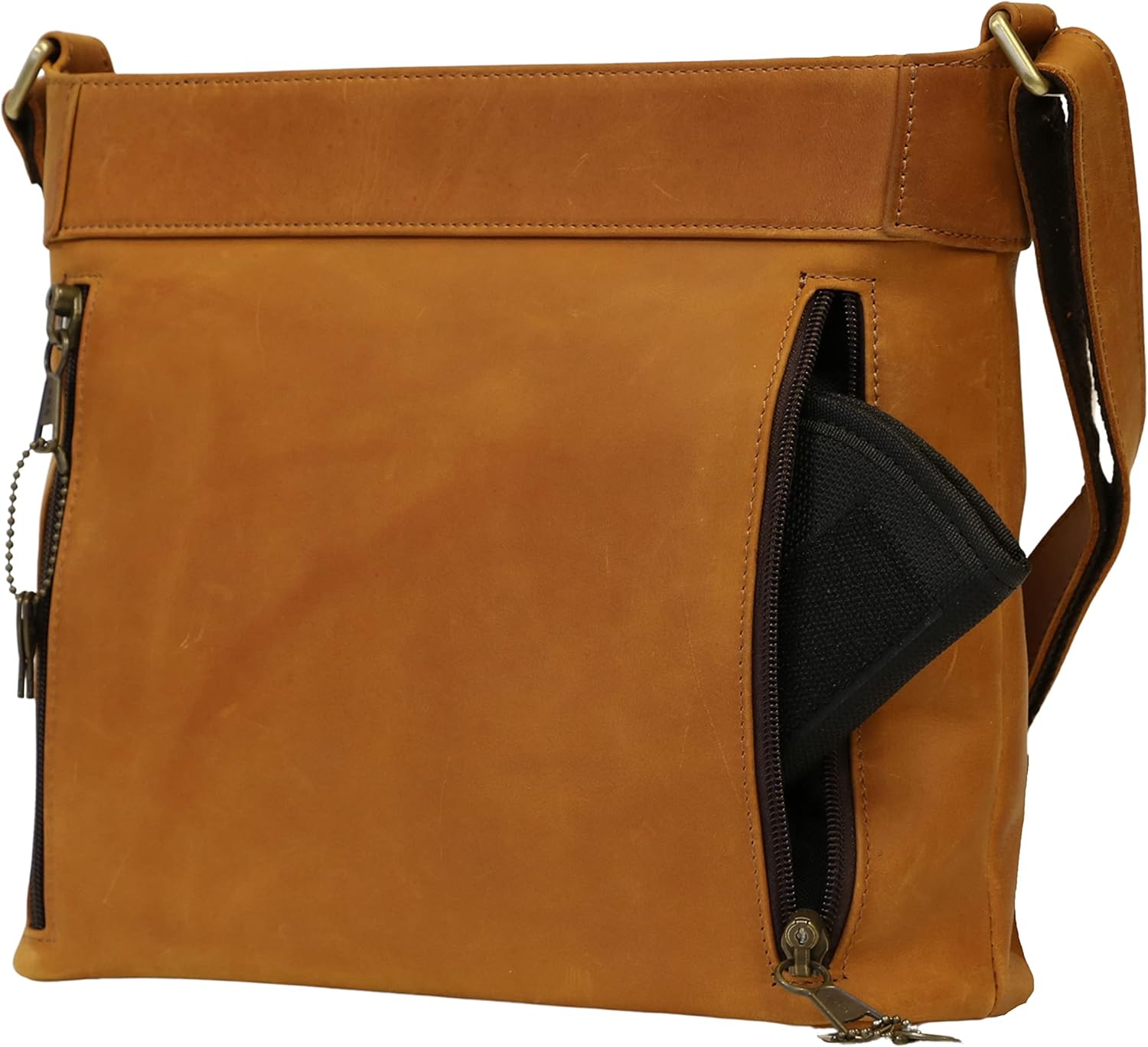 Lady Conceal Concealed Carry Unisex Delaney Distressed Leather Crossbody with YKK Locking Zippers and Holster for Handgun Distressed Mahogany