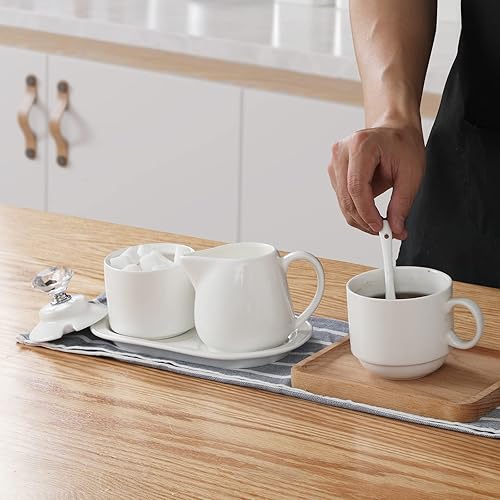 Vista 16 de ONTUBE Azúcar y crema de porcelana con bandeja y tapa de cristal Juego de 4 (dorado)