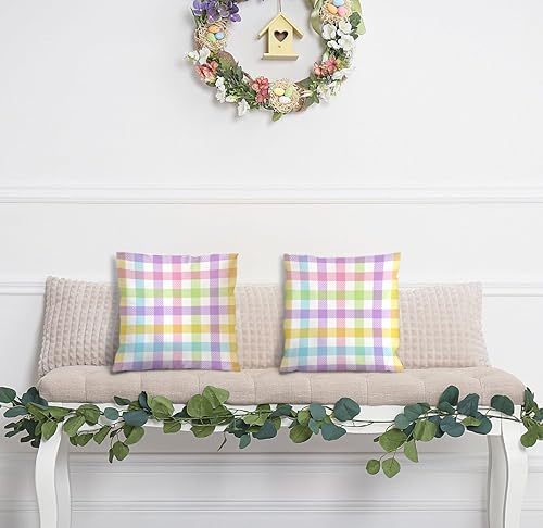 Miniatura 4 de Nepnuser Juego de 4 fundas de almohada a cuadros de búfalo de Pascua de 18 x 18 pulgadas, decoración de fiesta de primavera para cama, sofá,