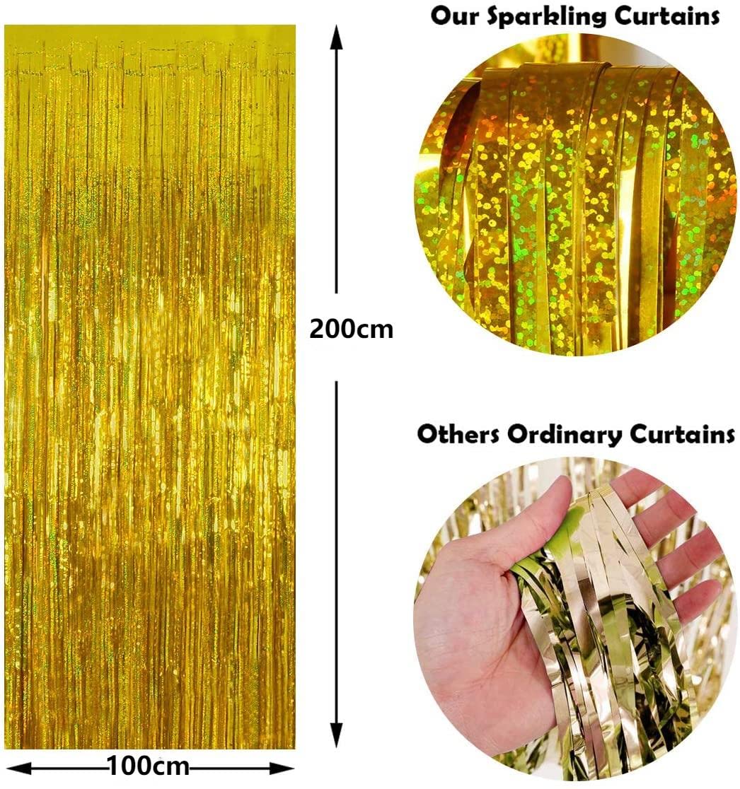 XUTONG 3 Pièces Rideau Frange Anniversaire Or De1x2m,Rideaux