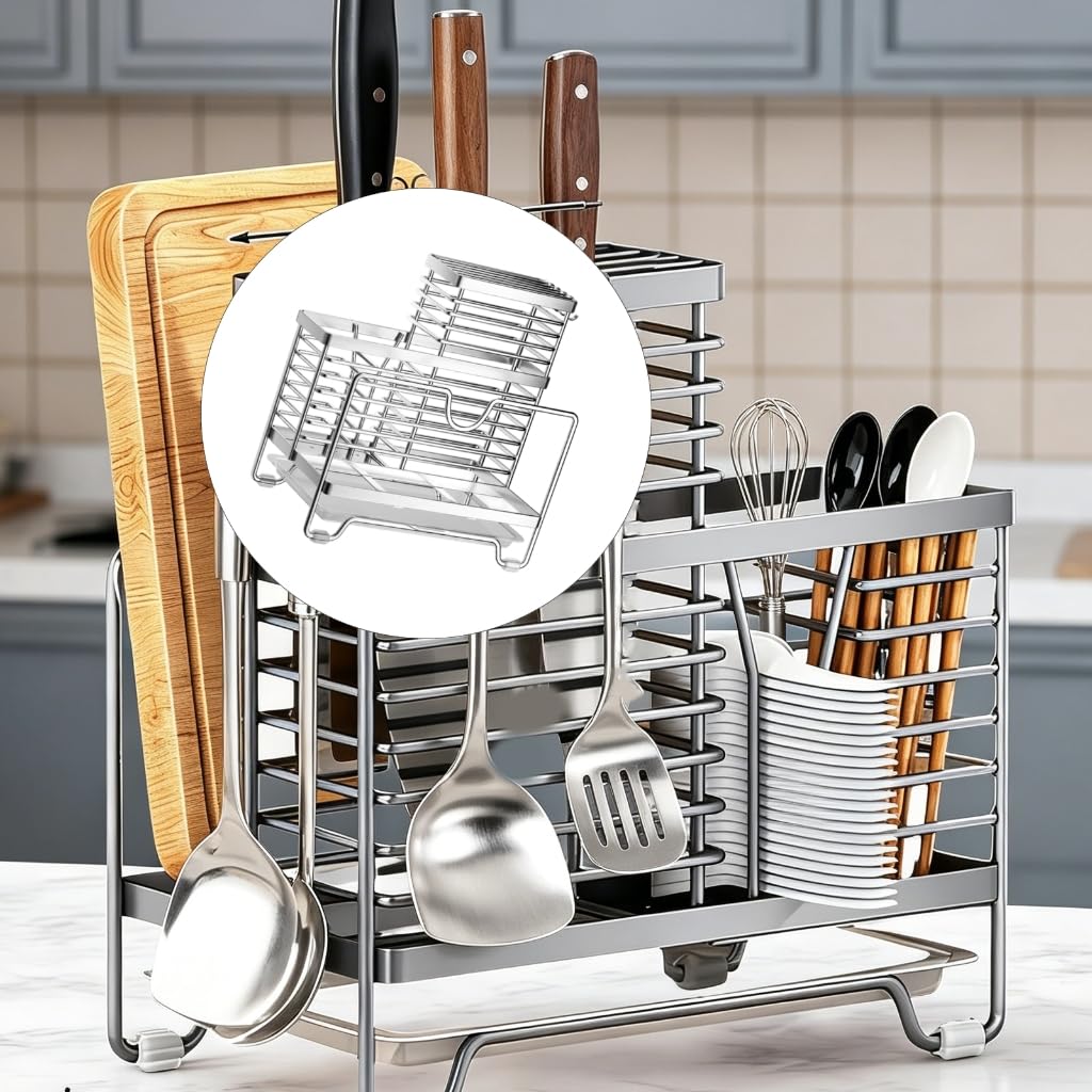 Porte-couverts en fil ouvert avec plateau de base pour une utilisation quotidienne sur le comptoir