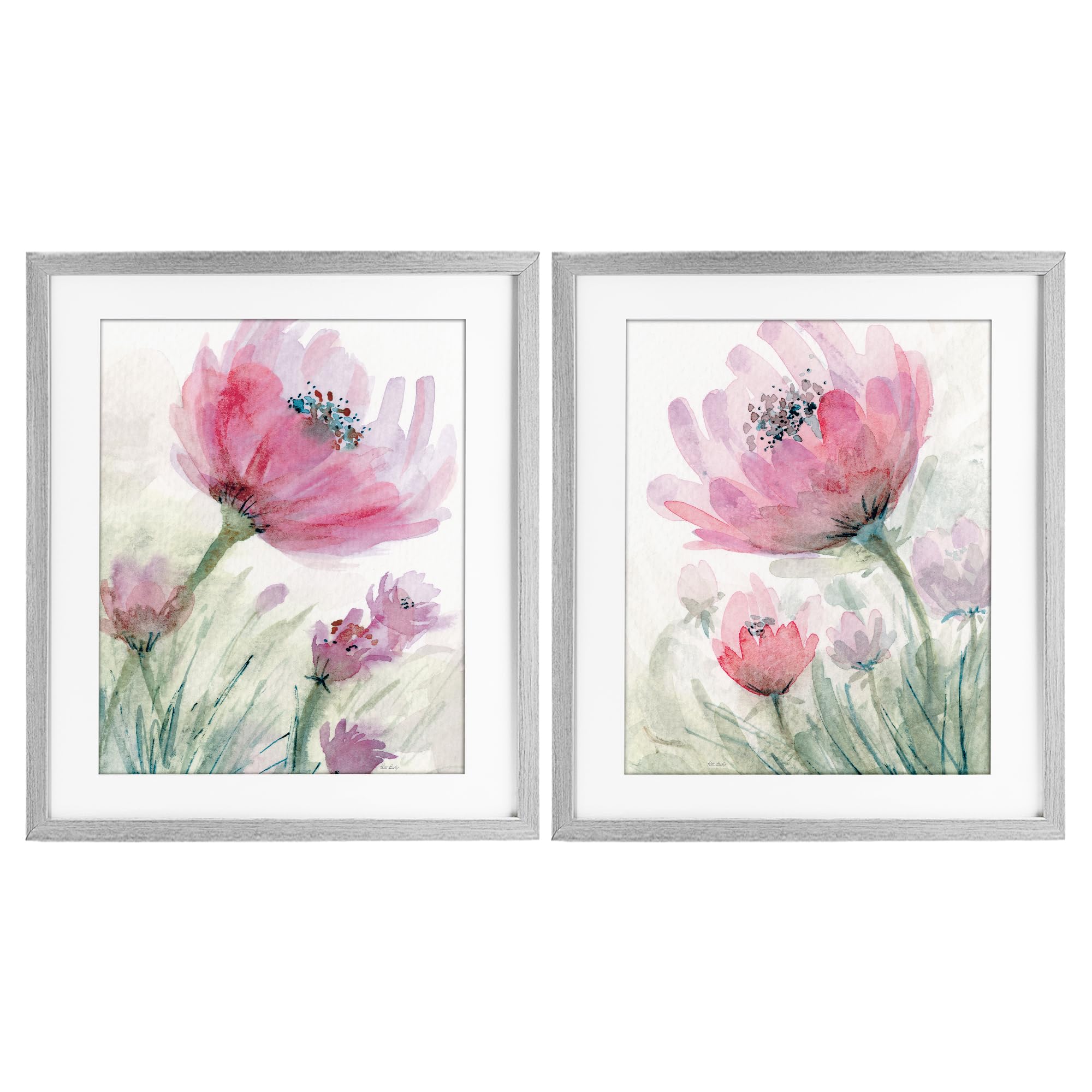 Stupell Industries Pastel Floral Watercolor Pair 'Speckled Flower Stamens', 2Pc Framed Print Under Glass Set, Gray, 17 X 21 Inches, Easy To Hang And Sturdy, Made In Usa, By Patti Bishop