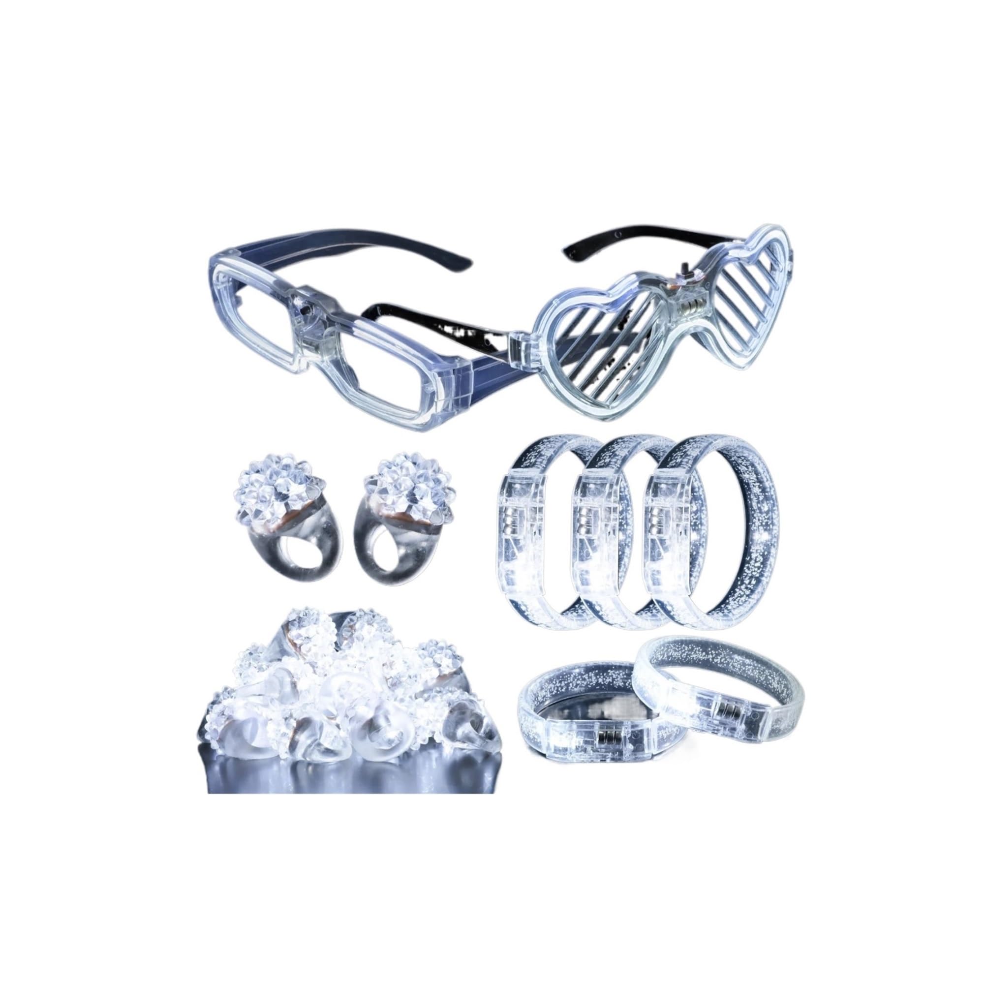 Genérico Juego de Luces Blancas for la Noche de Bodas, Gafas Brillantes, Pulseras, Anillos en Relieve, Accesorios Luminosos for Fiestas de Año Nuevo y Navidad y Suministros