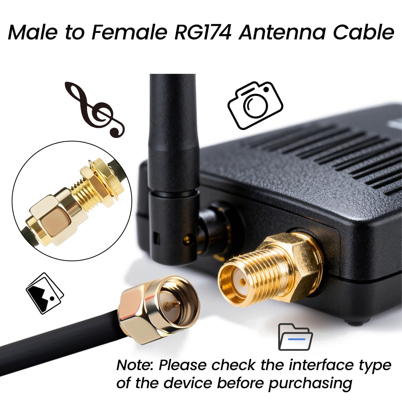 Cable D'extension SMA RG174, 10M Câble Rallonge Antenne WIFI Mâle vers Femelle Adaptateur Cable Coaxial TV 5G 4G Exterieur pour LTE GSM GPS Routeur Modem Scanner Radio Ham Camera SDR Récepteur ADS-B