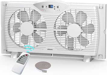 shinic Twin Window Fan with 9-Inch Blades Reversible Airflow, 3 Speeds, Thermostat Control, Fits 23.8"-37" Windows, Window Exchaust Fans for Home Bedroom, ETL Certified
