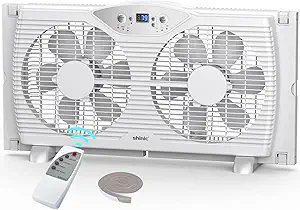 shinic Twin Window Fan, 9-Inch Blades Reversible Airflow, Thermostat Control, 3 Speeds, 23.8"-37" Expandable Width, Window Exchaust Fans for Home Bedroom, ETL Certified