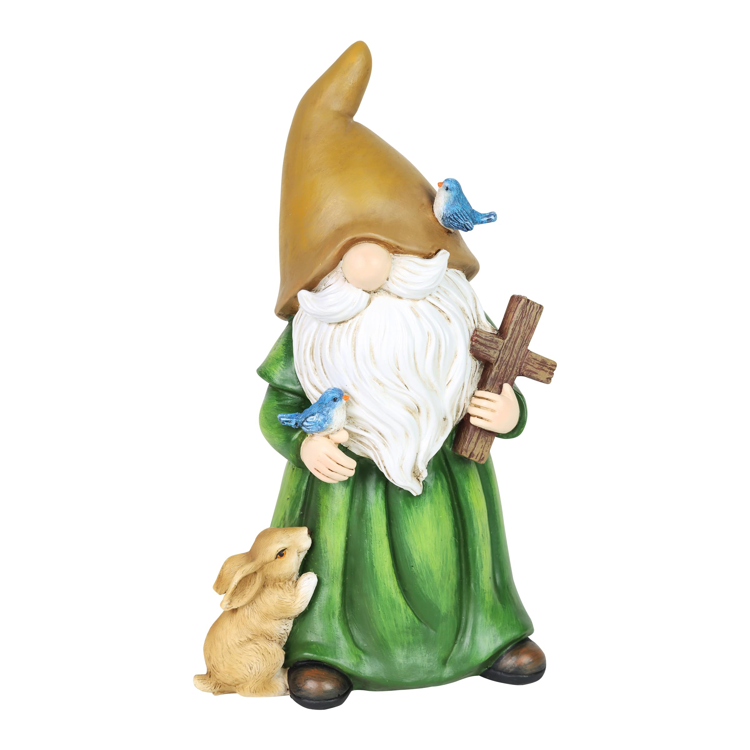 ExhartGarden Gnome Monk Statue with Cross and Woodland Creatures, 6 x 5 x 10.5 Inches