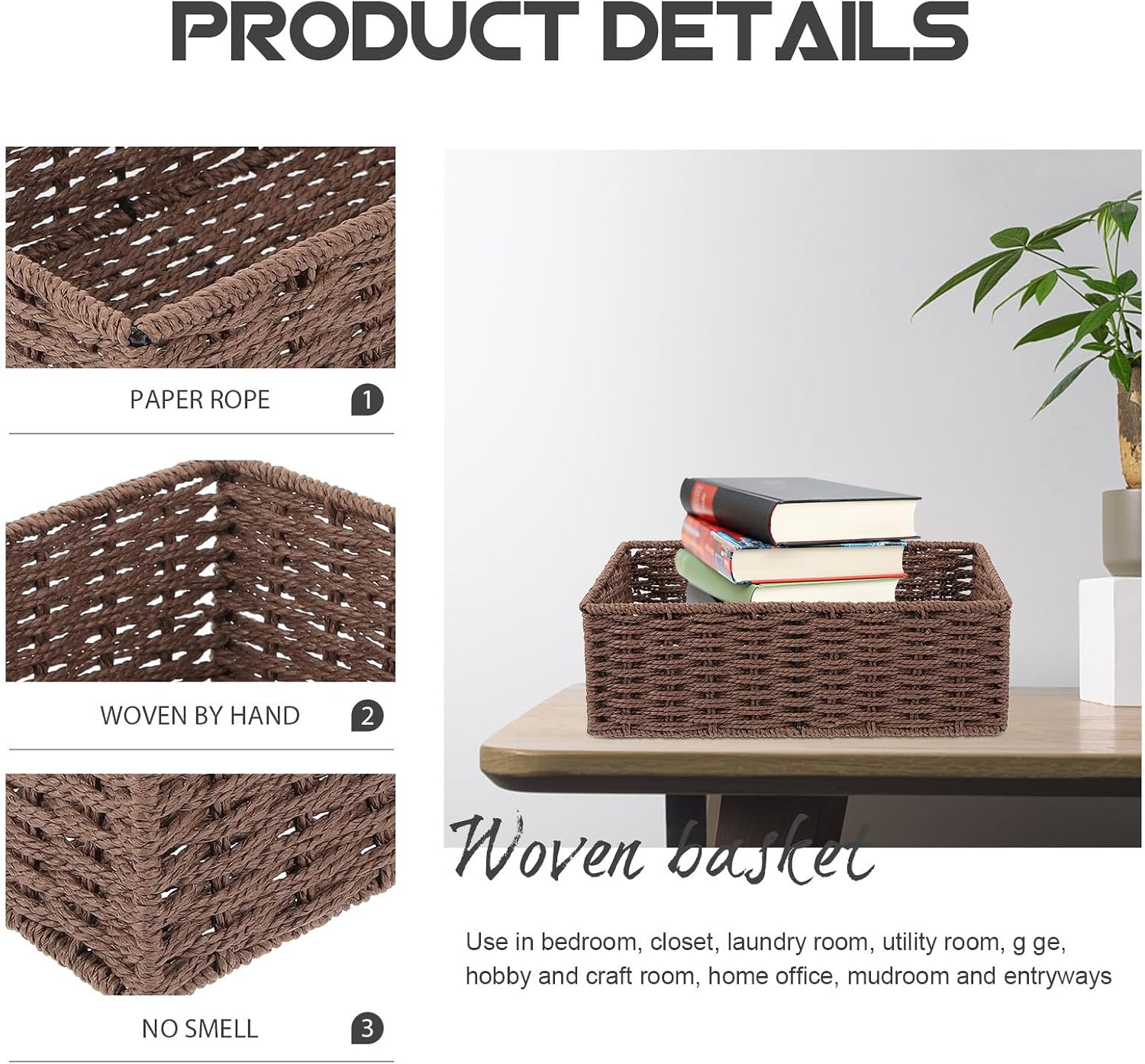 Multipurpose Basket Hand-woven Paper Rope Organizer for Desktop Storage