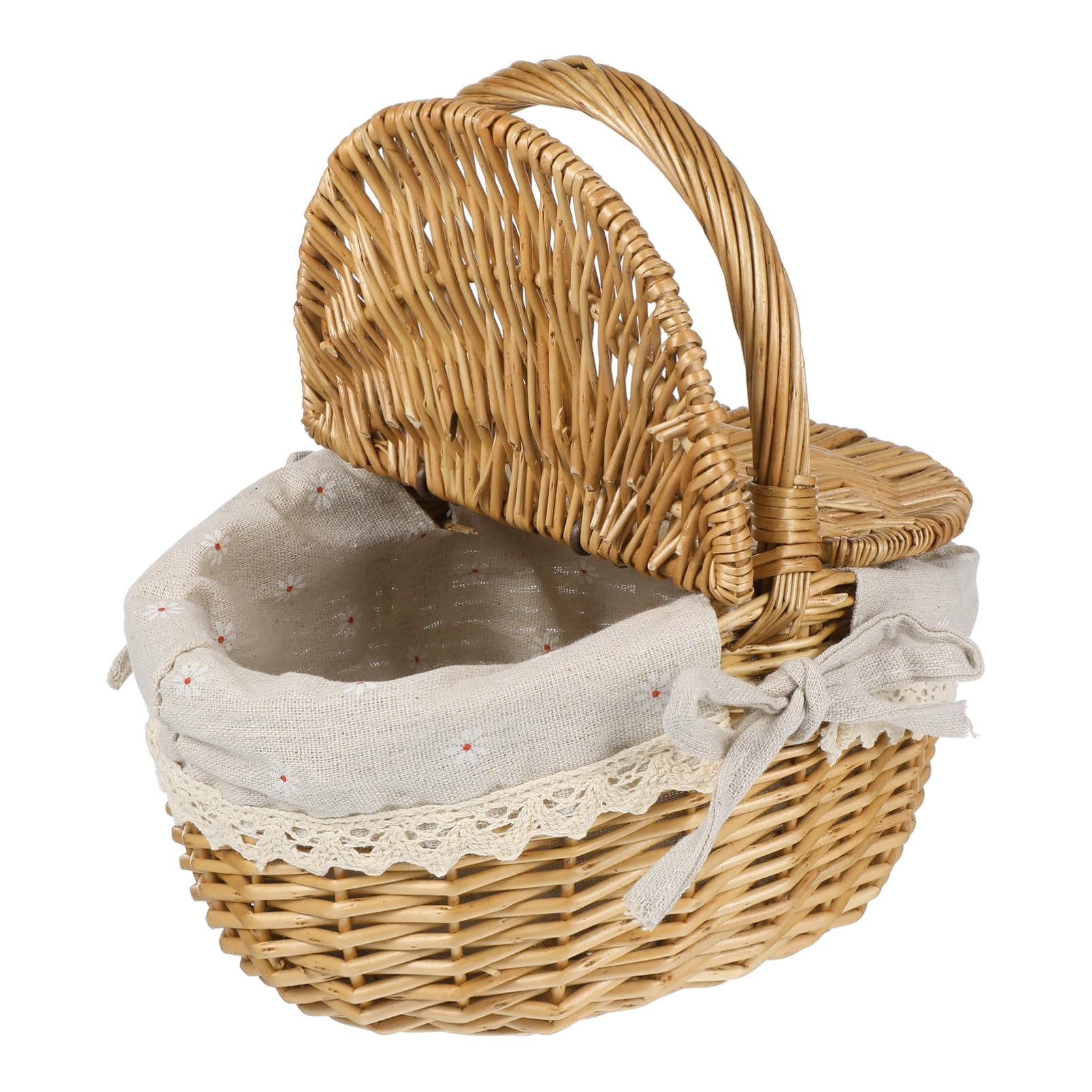 Toddmomy Geflochtener Rattan Picknickkorb Mit Deckel Ovaler Aufbewahrungskorb Für Garten Obst Und Weine Vielseitiger Tragekorb 7X10X6 Zoll