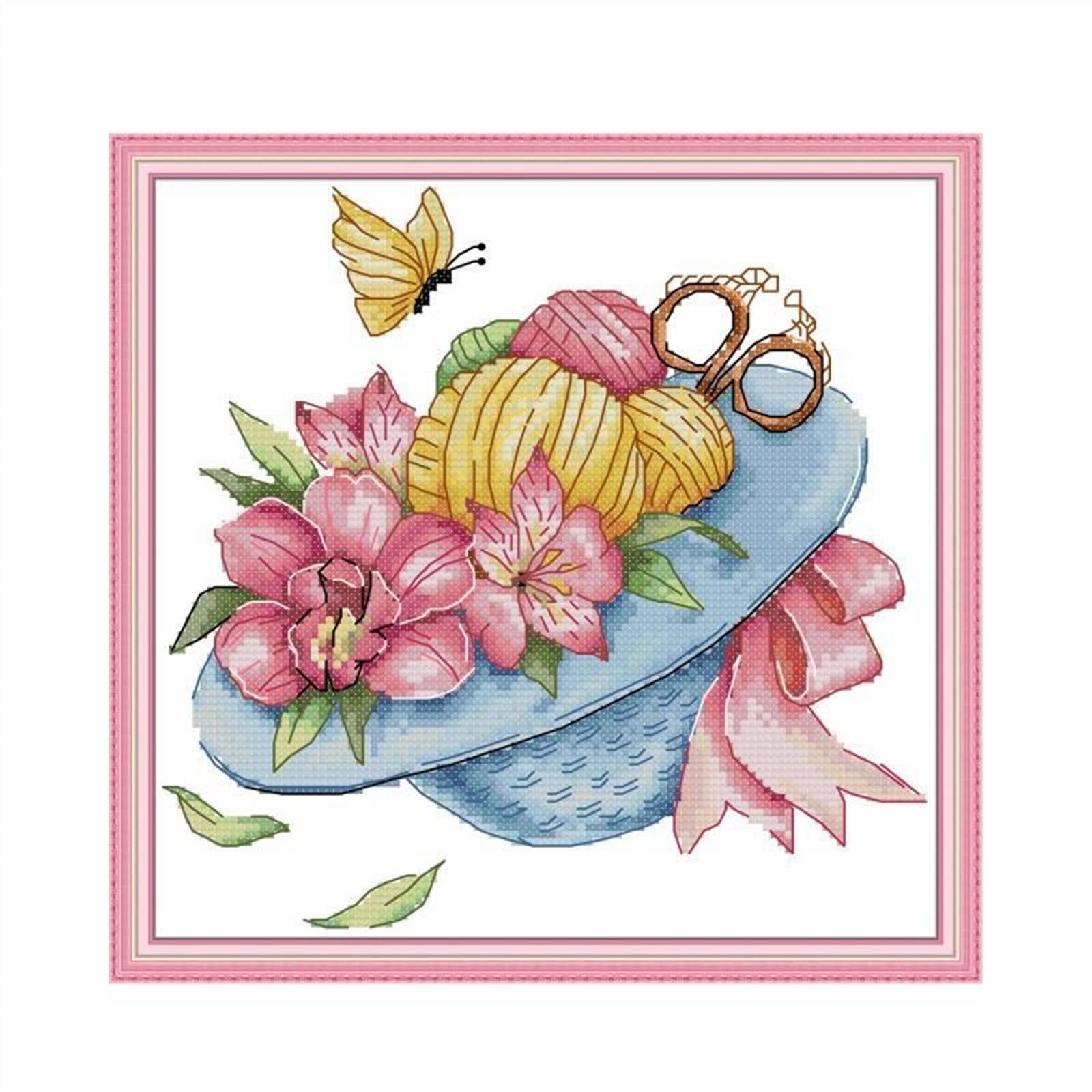 Broderie Point de Croix Kit Chapeau de Paille Cadeau Fait Main DIY