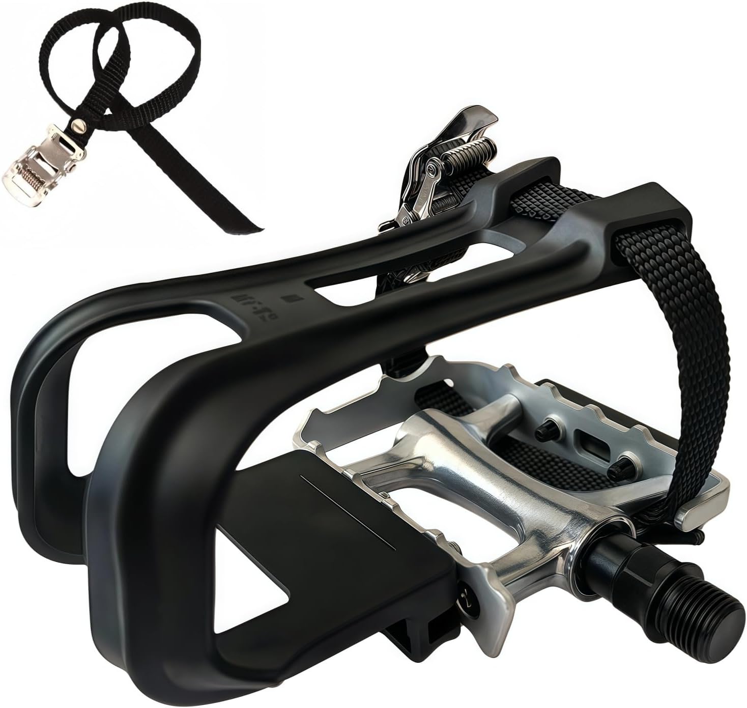 YBEKI All-Terrain Bike Pedals with Toe Clips & Adjustable Straps Dual-Purpose Resin/Alloy Bicycle Pedals 9/16" Spindle - Indoor/Outdoor Use for Exercise/Spin/Road Bikes MTB