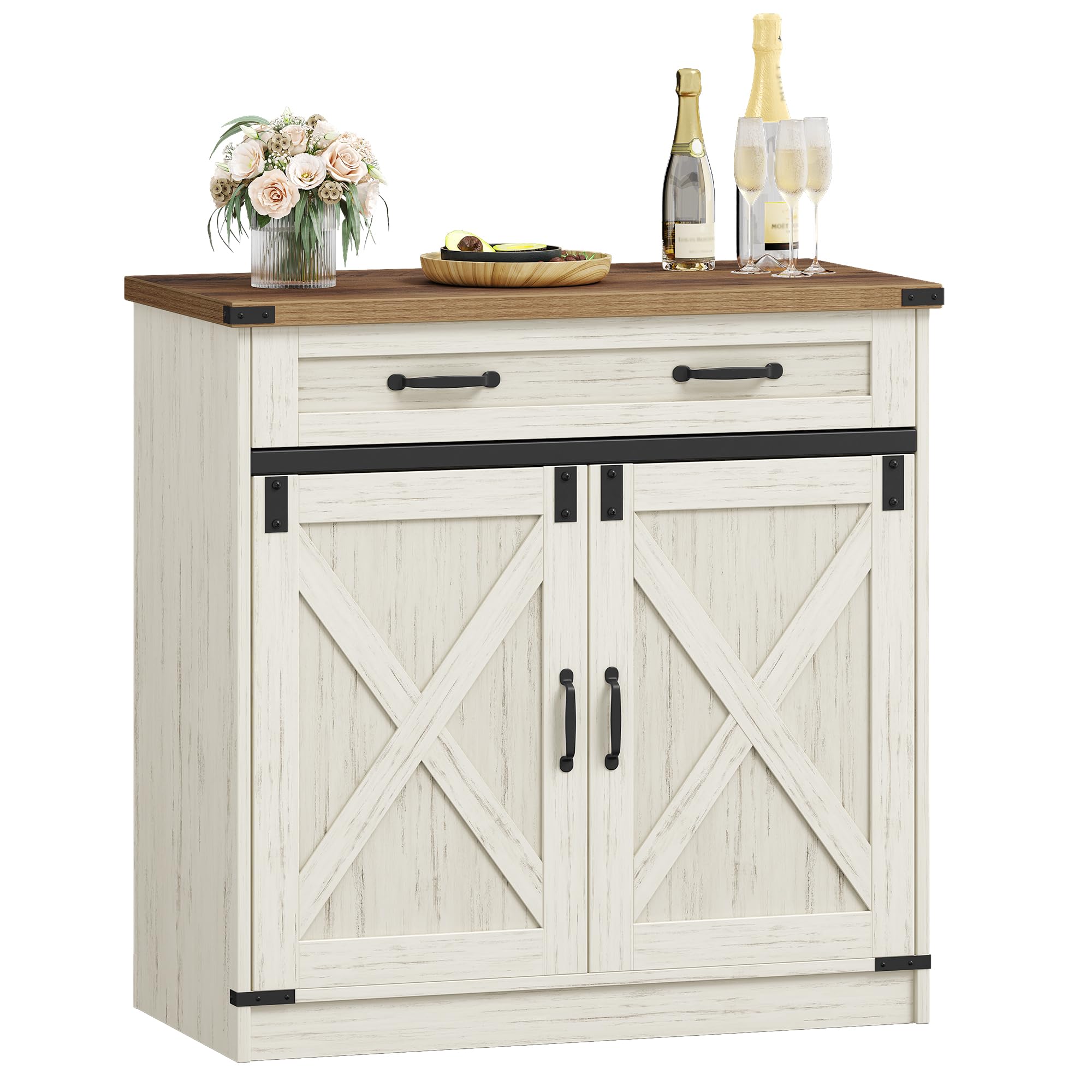 Hzuaneri Sideboard, Kitchen Cabinets with 2 Doors, Freestanding Kitchen Cupboard with Drawer, Adjustable Shelf, for Entryway, Living Room, Dining Room, 40 x 80 x 80 cm, Brown and White, SC84814X