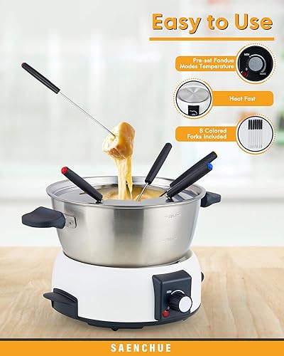Miniatura 4 de Saenchue FD-10 - Juego de ollas de fondue eléctricas para queso y chocolate, 12 tazas de acero inoxidable con 8 tenedores codificados, juego de