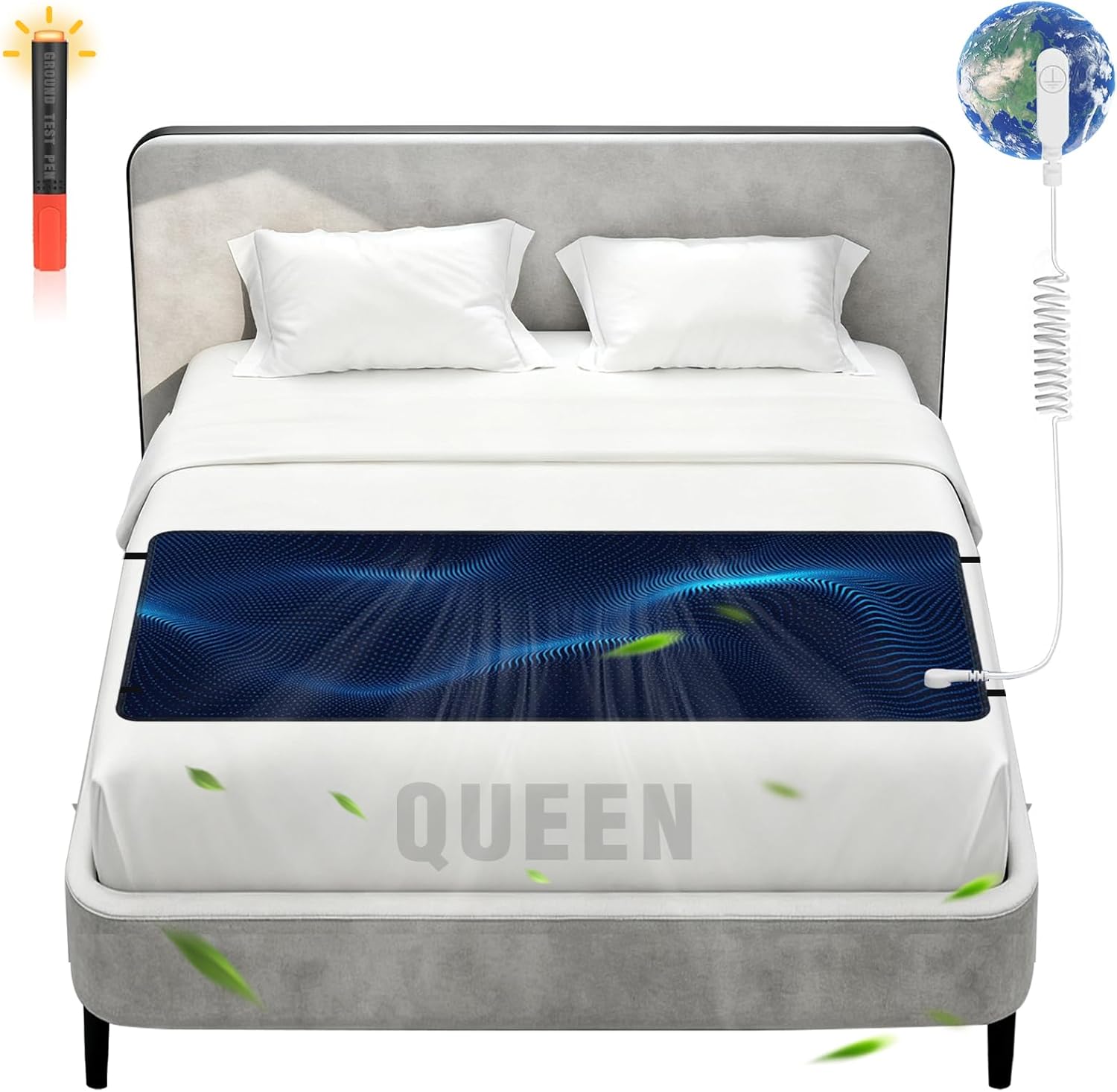 Grounding Mat for Bed King Queen Grounding Mattress Pad PU Leather Material with Grounding Cord and Test Pen Earthing Mat for Improved Sleep and Pain Relief (que)