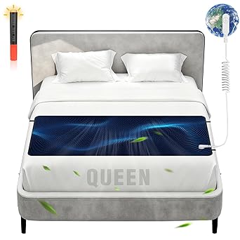 Grounding Mat for Bed Earthing Grounding Pad with 15ft Cord PU Leather Conductive Carbon Fiber Improve Sleep Pain Stress Anxiety Relief Anti-Slip Breathable Queen Size Mattress Pad60 * 27"