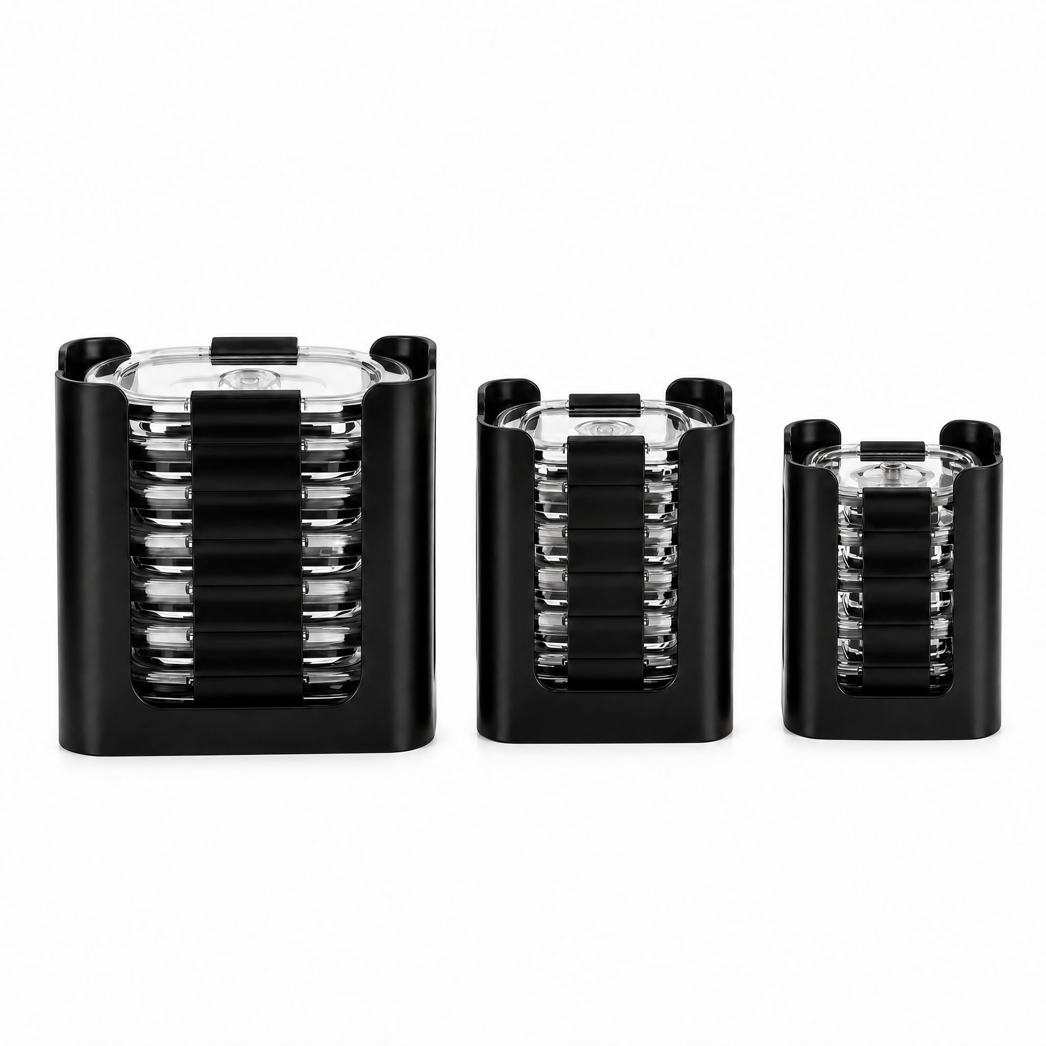 Food Container Lid Organizer for Rubbermaid Brilliance Lid, 3-Piece Lid Organizers for Cabinet, Holds 24 Snap-On Lids, Stackable Kitchen Cabinet Organizer for 0.5, 1.3, 3.2 &amp; 4.7 Cup Lids, Black
