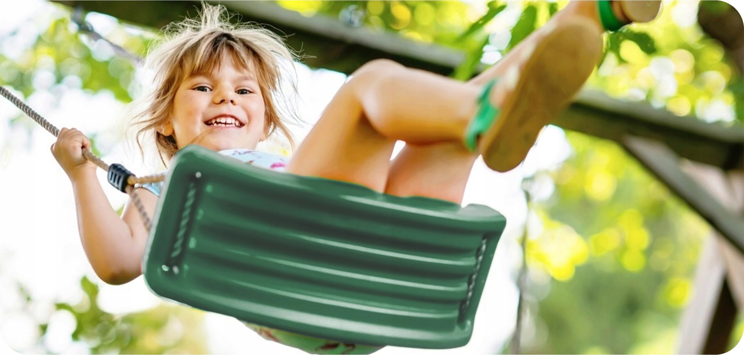 KRUMAD Altalena per bambini, per interni ed esterni, ergonomica, corde regolabili in altezza da 115 a 190 cm, portata fino a 35 kg, resistente alle intemperie, per bambini (verde scuro)