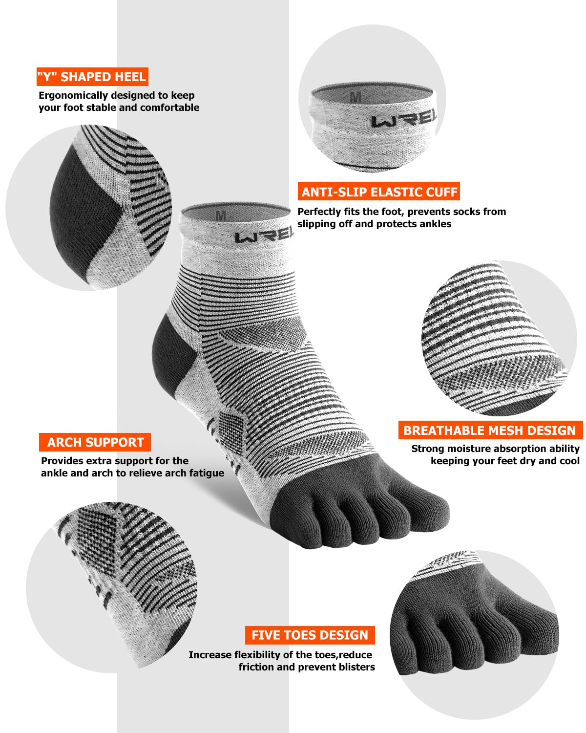 WRELS Coolmax - Calcetines deportivos de alto rendimiento para hombre y mujer, para correr, trabajar (3 pares)