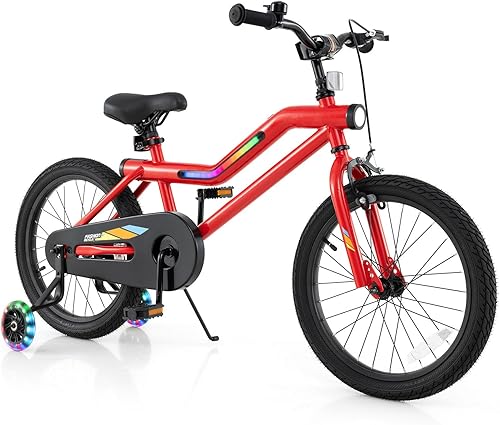 Miniatura 10 de BABY JOY Bicicleta iluminada para niños, bicicleta para niños de 16 y 18 pulgadas con marco iluminado LED de 7 modos, faro, ruedas de entrenamiento