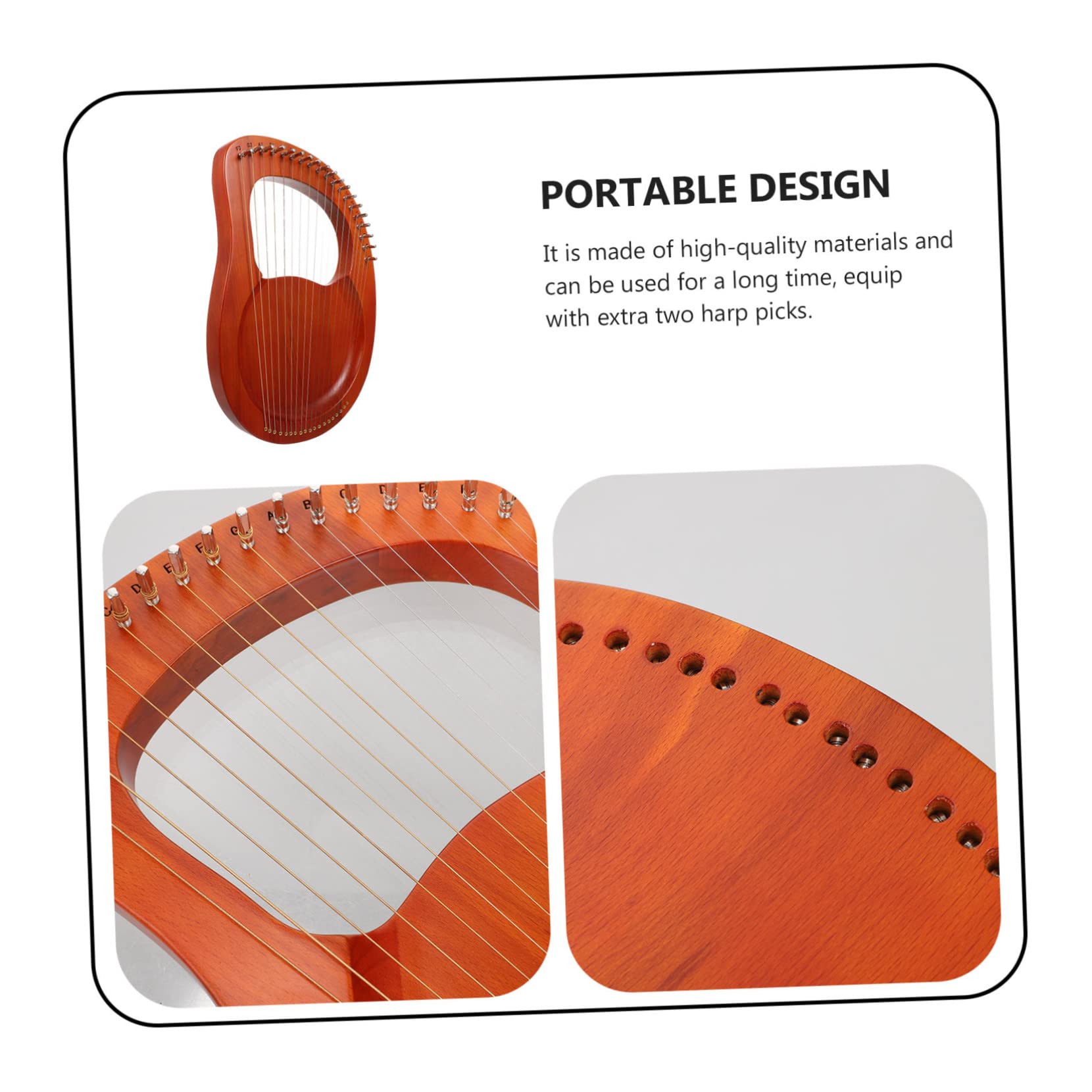 Lira Portatile a 19 Corde Marrone, Strumento Musicale per Ragazzo Ragazza | Set 1 Pezzo, Plastico, 2 Plettri Inclusi e Corde Extra, Suono Melodioso
