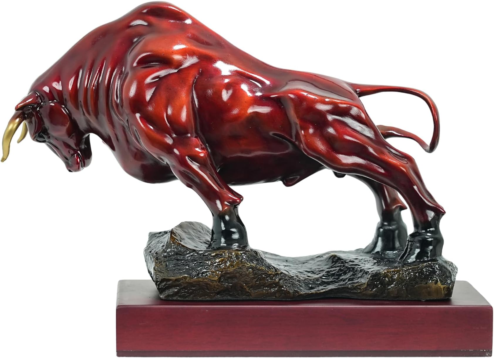 Bronze Bull Sculpture - Pure Copper Charging Bull/Cow/Ox Figure and Statue Handmand Collectable Art Decor - Raging Bull Figurine for Office& Home Decorations and Gift (L:12.6in Red)