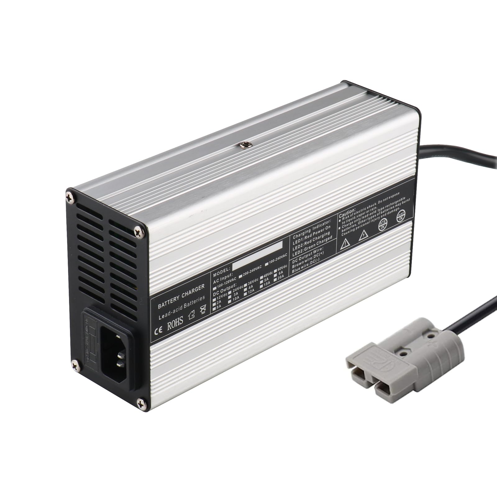Ładowarka do wózków widłowych 180 W Ładowarka akumulatorów 12 V 8 A/24 V 5 A/36 V 4 A/48 V 3 A z wtyczką Anderson 50 A/120 A do ładowania akumulatorów kwasowo-ołowiowych