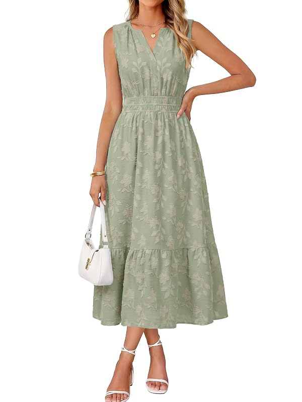 Simplee Womens Summer Maxi Dress V Neck Sleeveless Empire Waist Flowy Long Sundress Semi Formal Beach Wedding Guest Dresses Sage Green M by Simplee - Used condition - US$41.22