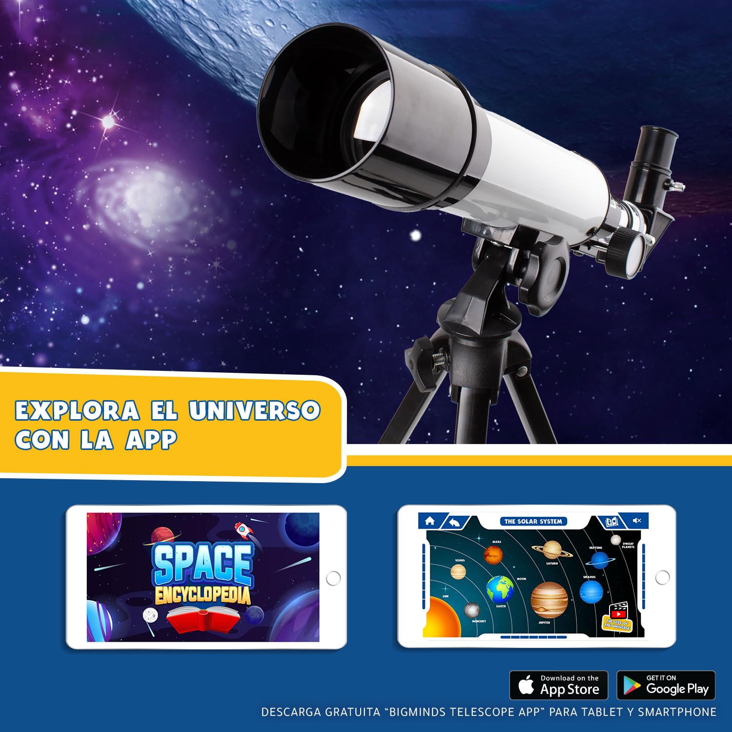 Party town Big Minds - Telescopio para Niños con App Educativa | Telescopio Astronómico Y Terrestre | Regalos Comunion Niño | Regalos para Niños 8 Años O Más