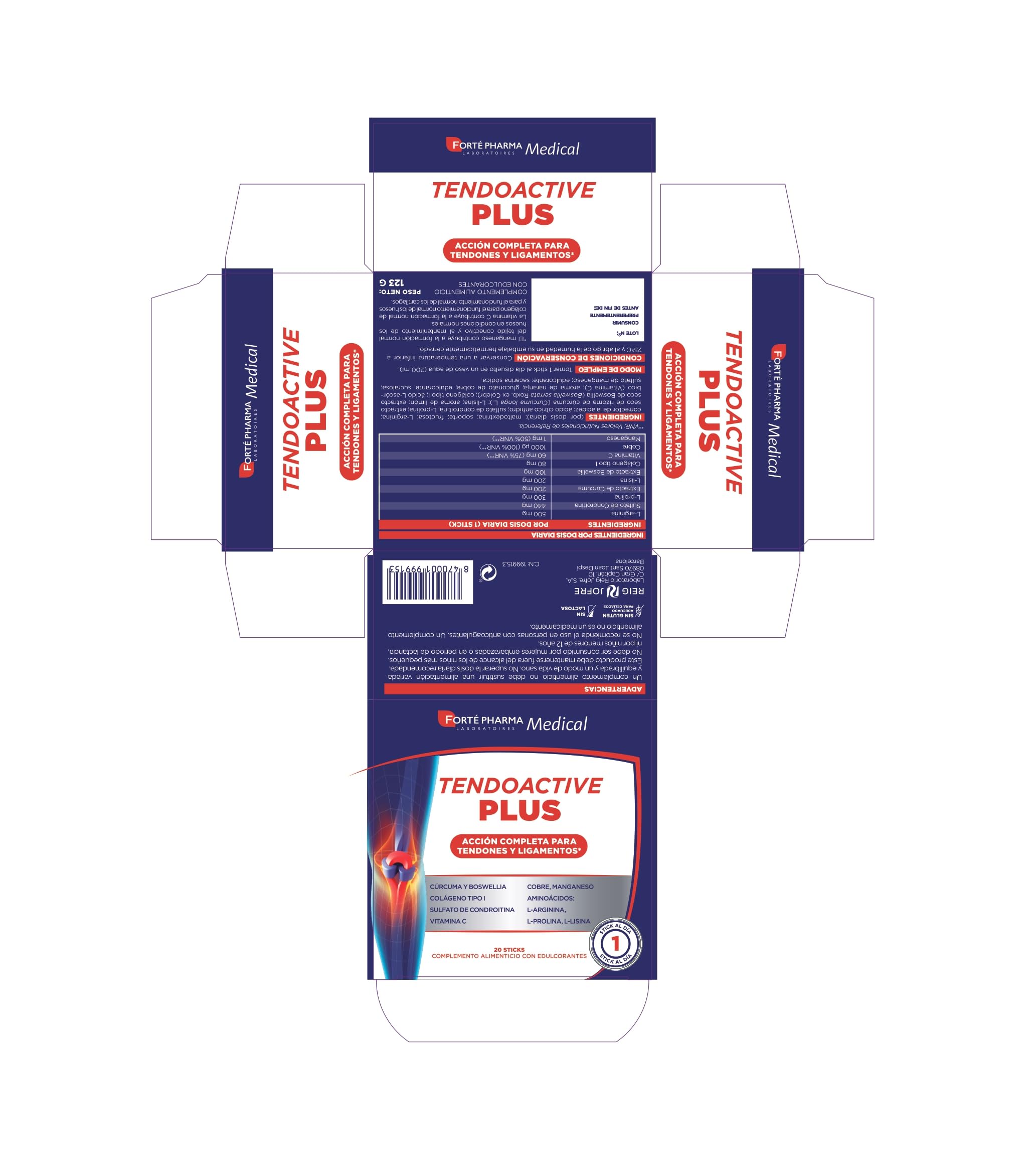 Forté Pharma Tendoactive Plus Colágeno para Tendones y Ligamentos 40 Sticks