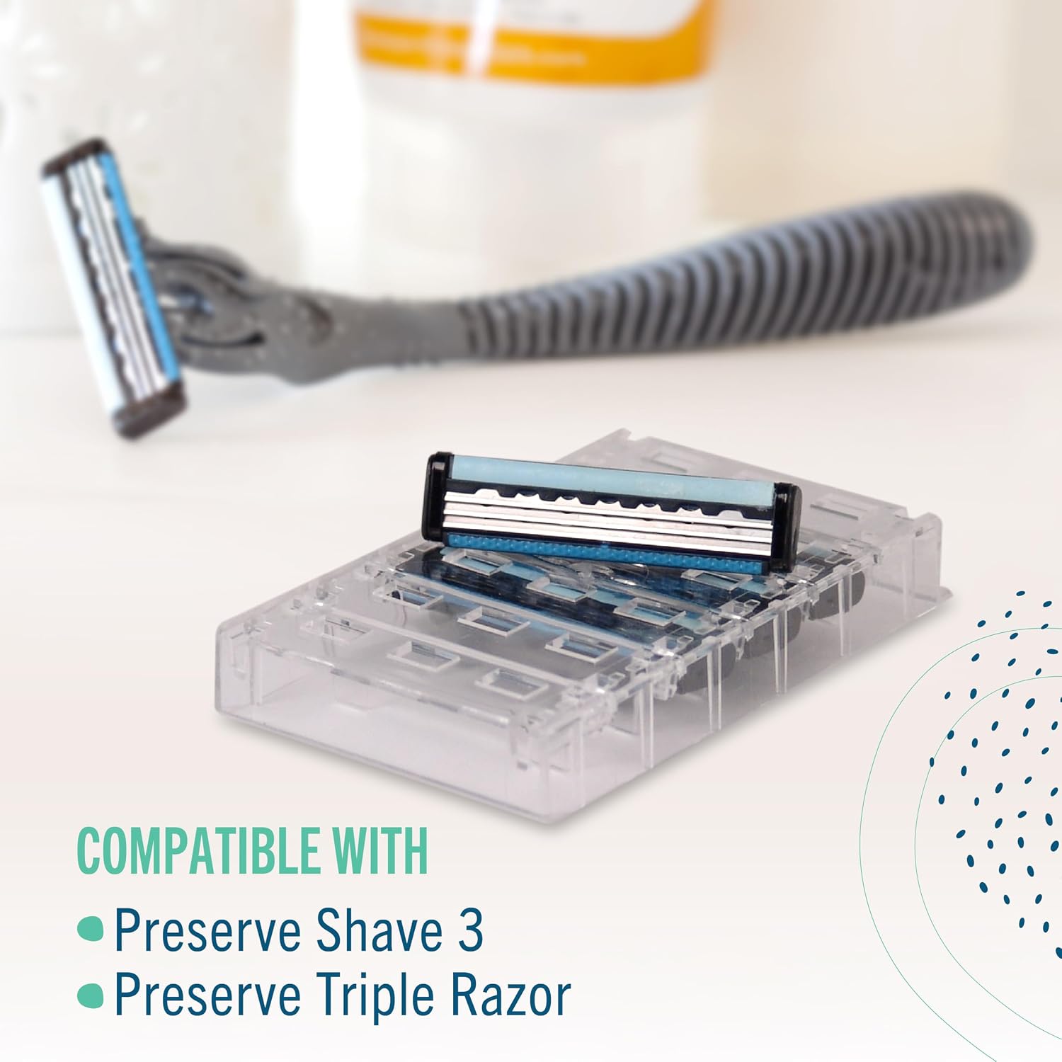 Preserve Shave 3 Razor Blade Refills, Titanium-Coated 3 Blade Cartridges with Vitamin E & Aloe – Eco Friendly, Cruelty Free, Unisex Shaving for Face & Body – 4 Pack