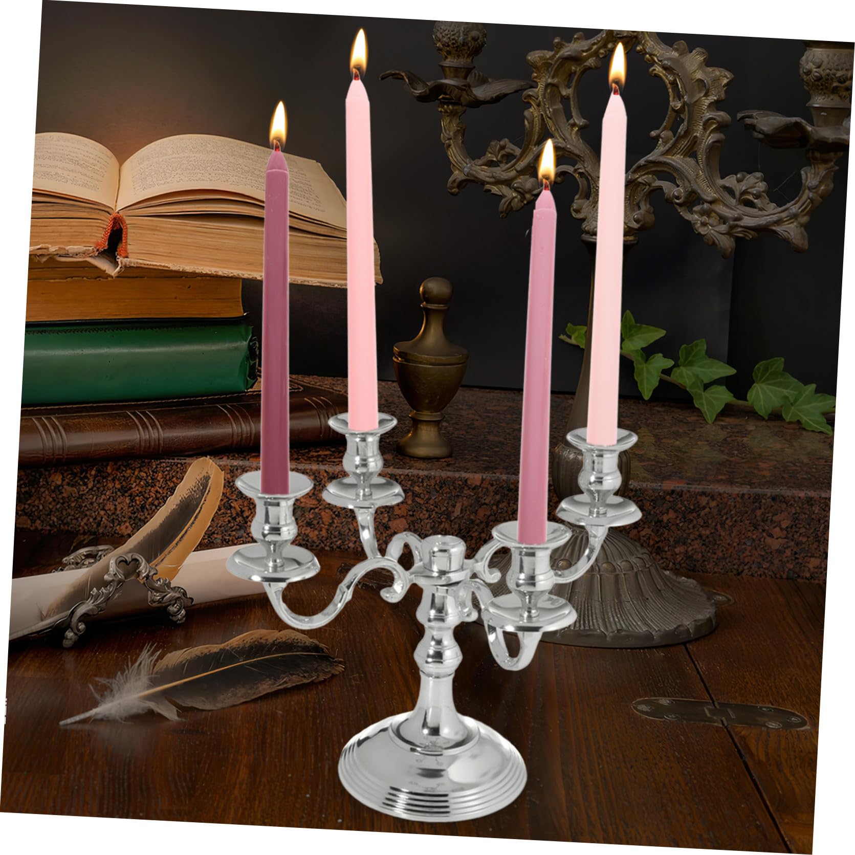 Candele Profumate Palo lungo 4 Pezzi Set Decorazione Matrimonio Rosa Sfumata Paraffina senza Fumo Atmosfera Romantica per Feste e