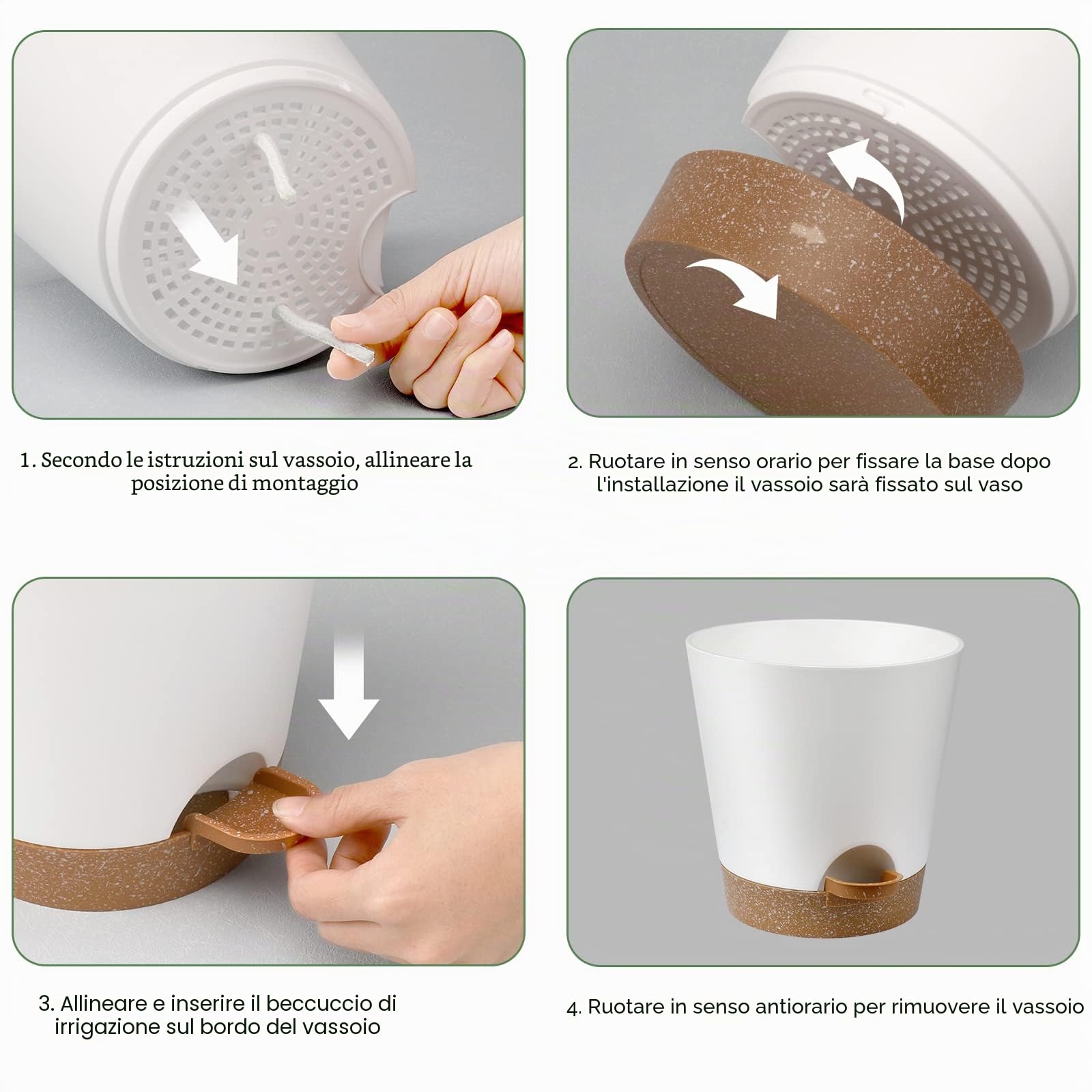 Ynnico - Vasi autoirriganti per piante da interni con fori di drenaggio e sottovasi, 20, 17, 16,5, 15,2, 14, 12,7 cm, confezione da 6 vasi, colore bianco