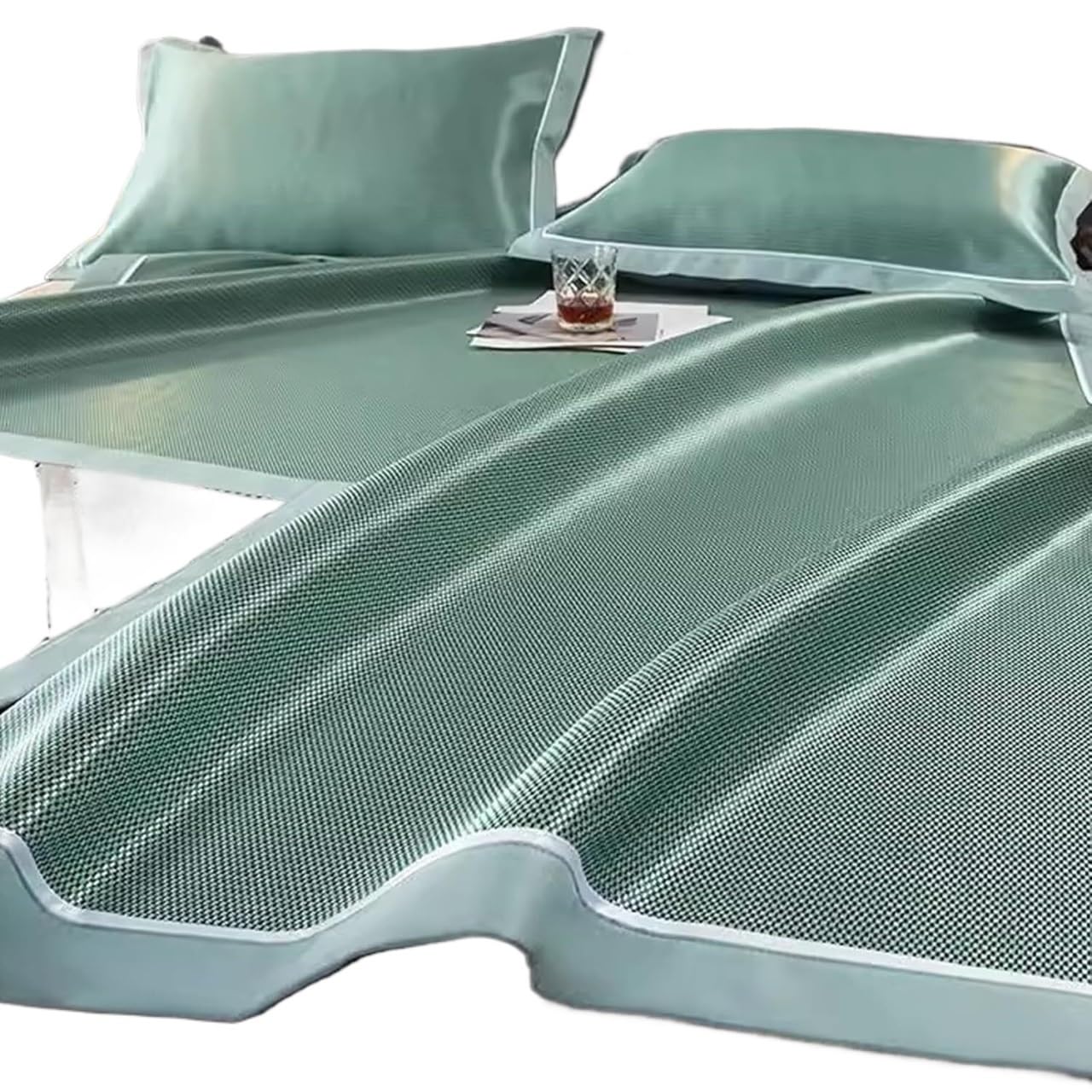 Ice Silk Cooling Bed Sheet, Summer Cooling Mattress Pad Set For Hot Weather Washable Multicolor Multiple Sizes(Green,180x200cm/70.9"x78.7")