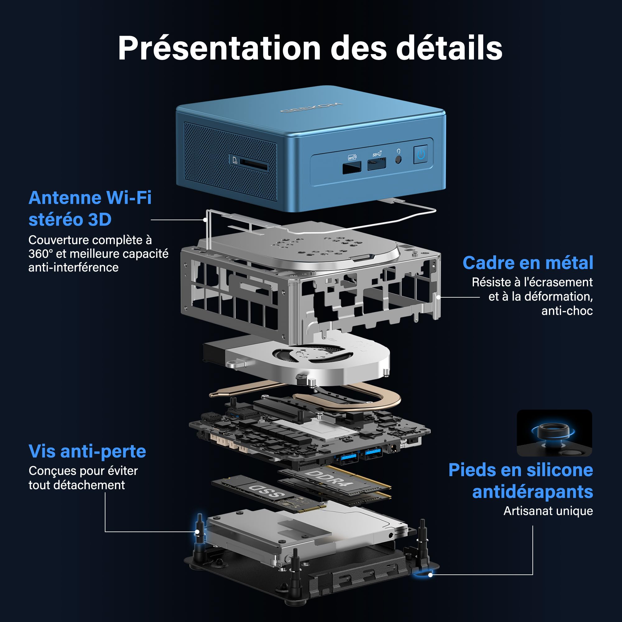GEEKOM IT12 Mini PC avec Intel i5-12450H, 16Go DDR4 RAM(Évolutif) SSD 512Go(jusqu’à 4To), 2 caloducs cuivre, 2*USB4, Lecteur SD, 2.5G LAN, Windows 11 Pro,Mini Ordinateur de Bureau pour maison/business