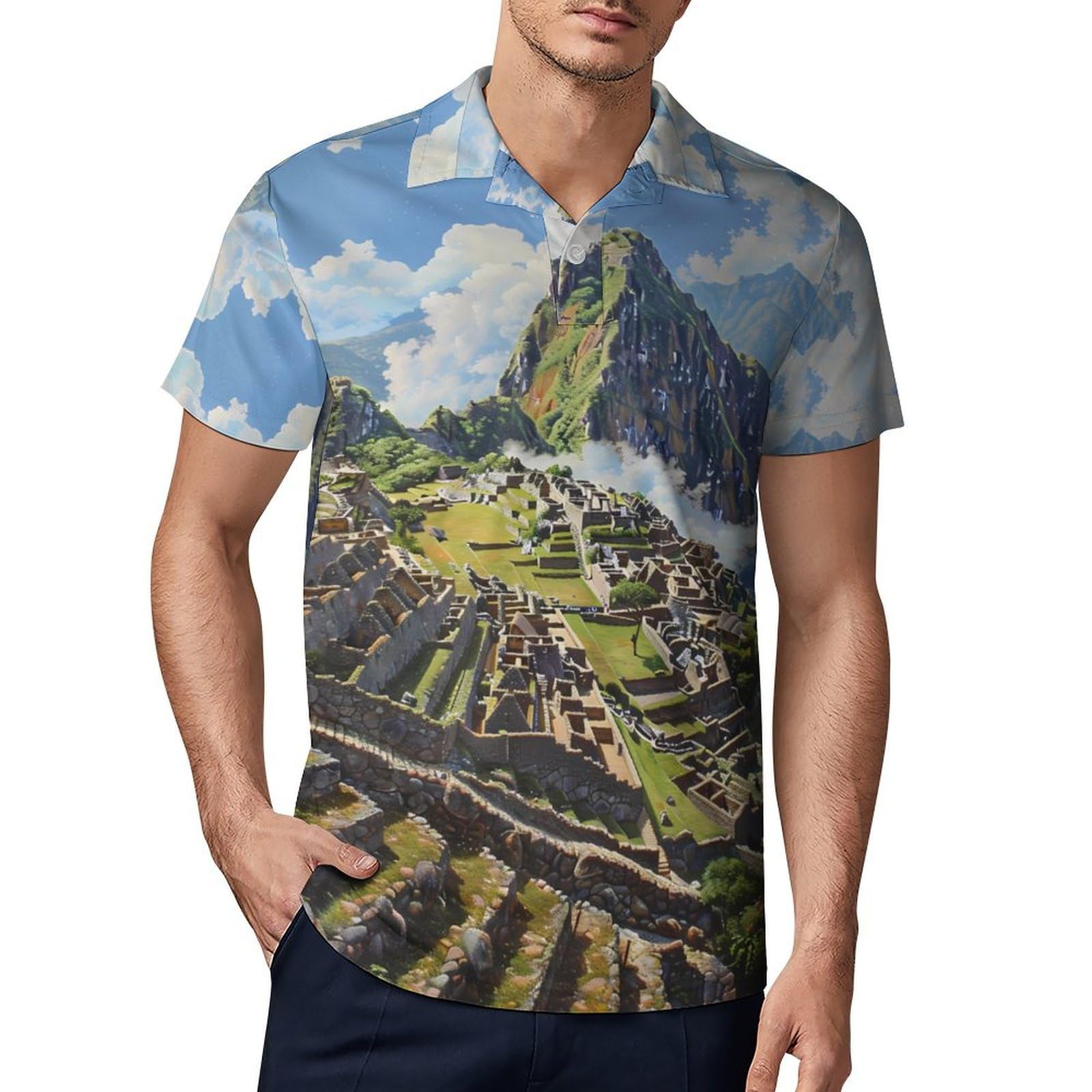 Machu Picchu Landscape Novelty Men's Short Sleeve Shirts Funny Golf Tennis Work T-Shirt Sport Tee S
